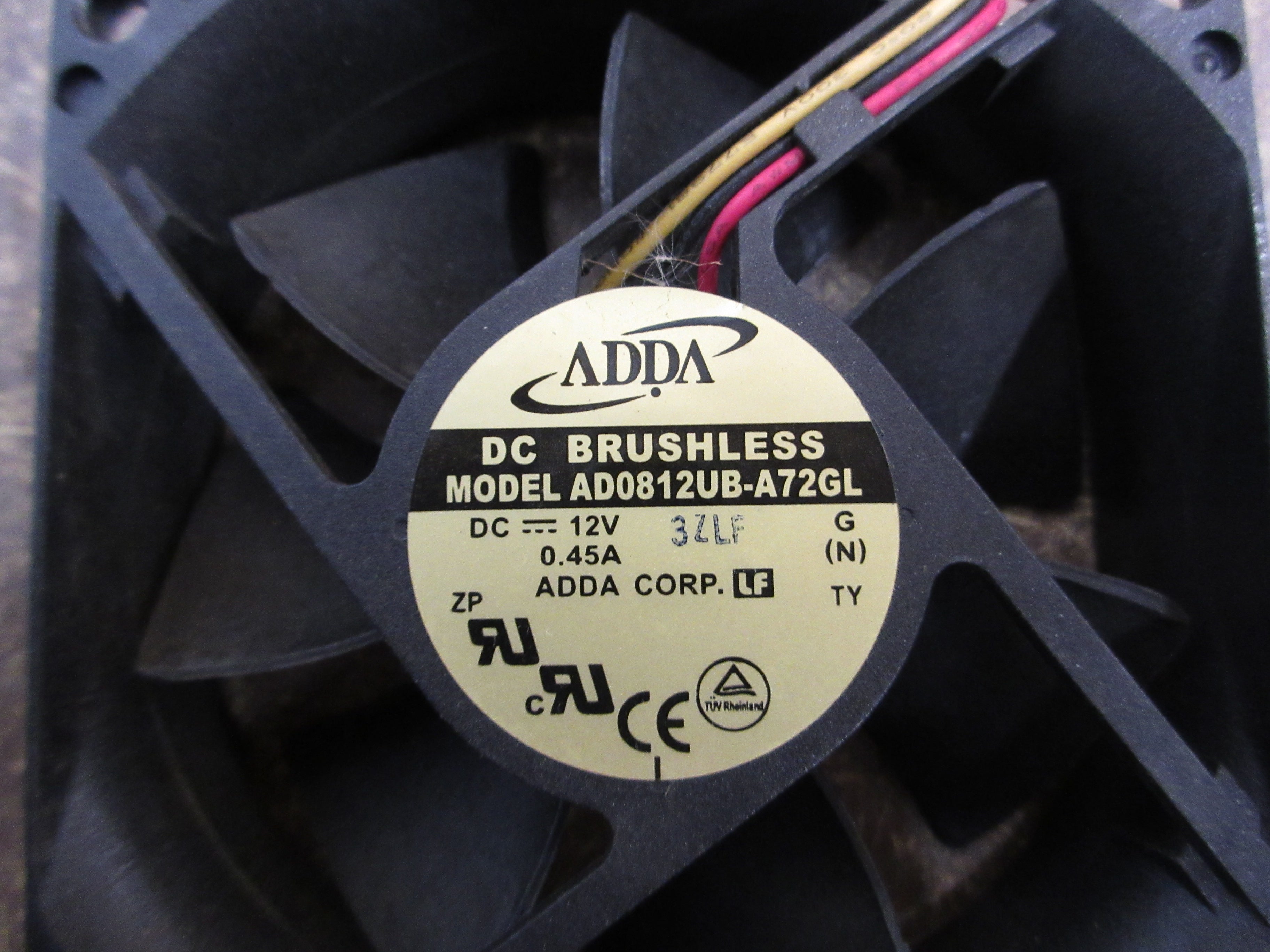 ADDA DC Brushless Axial Fan AD0812UB-A72GL 12VDC 0.45A Used