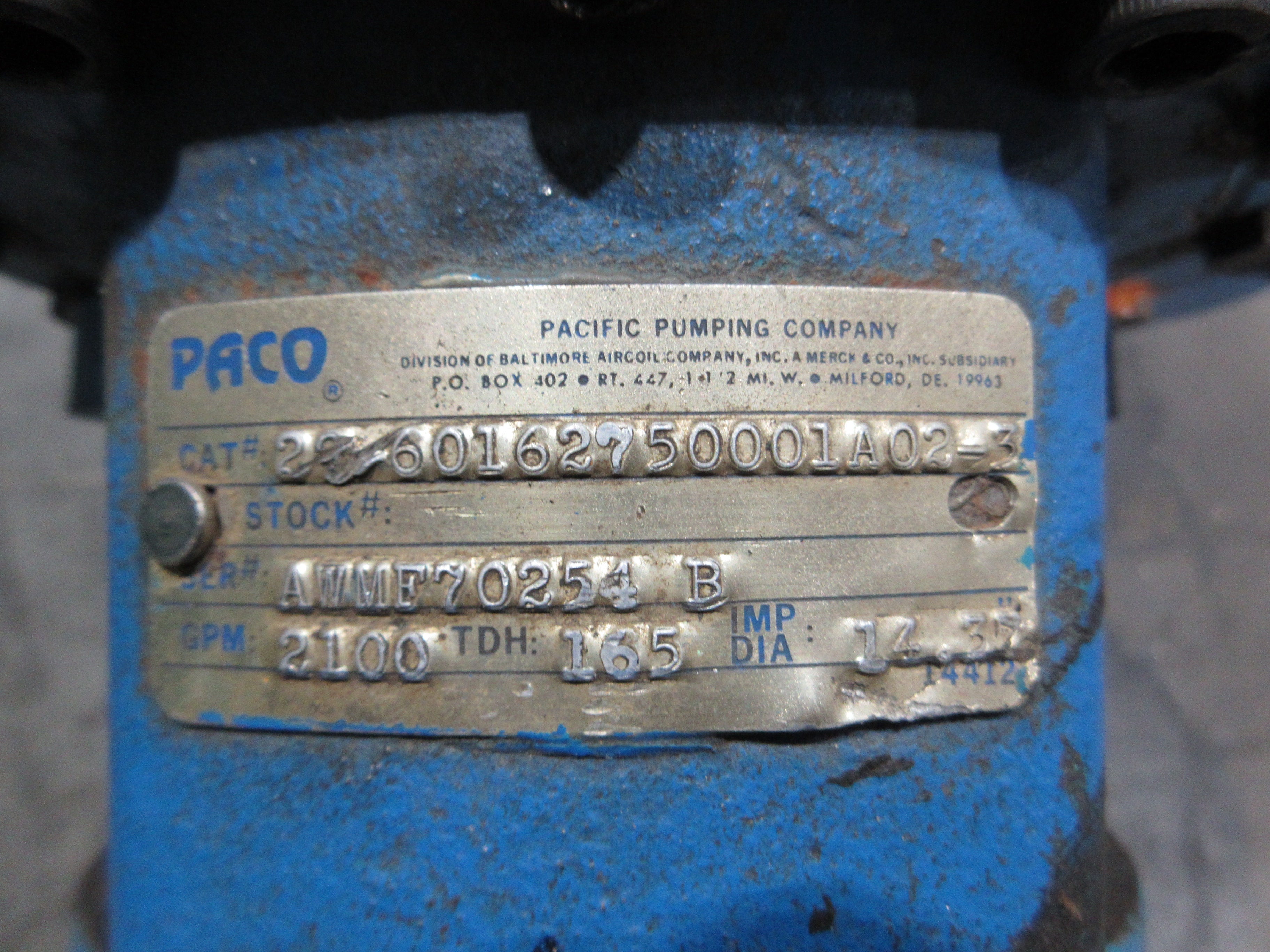 Paco Pump 29-60162750001A02-3 125HP 1770RPM 2100GPM 165TDH 230/460V 3Ph Used