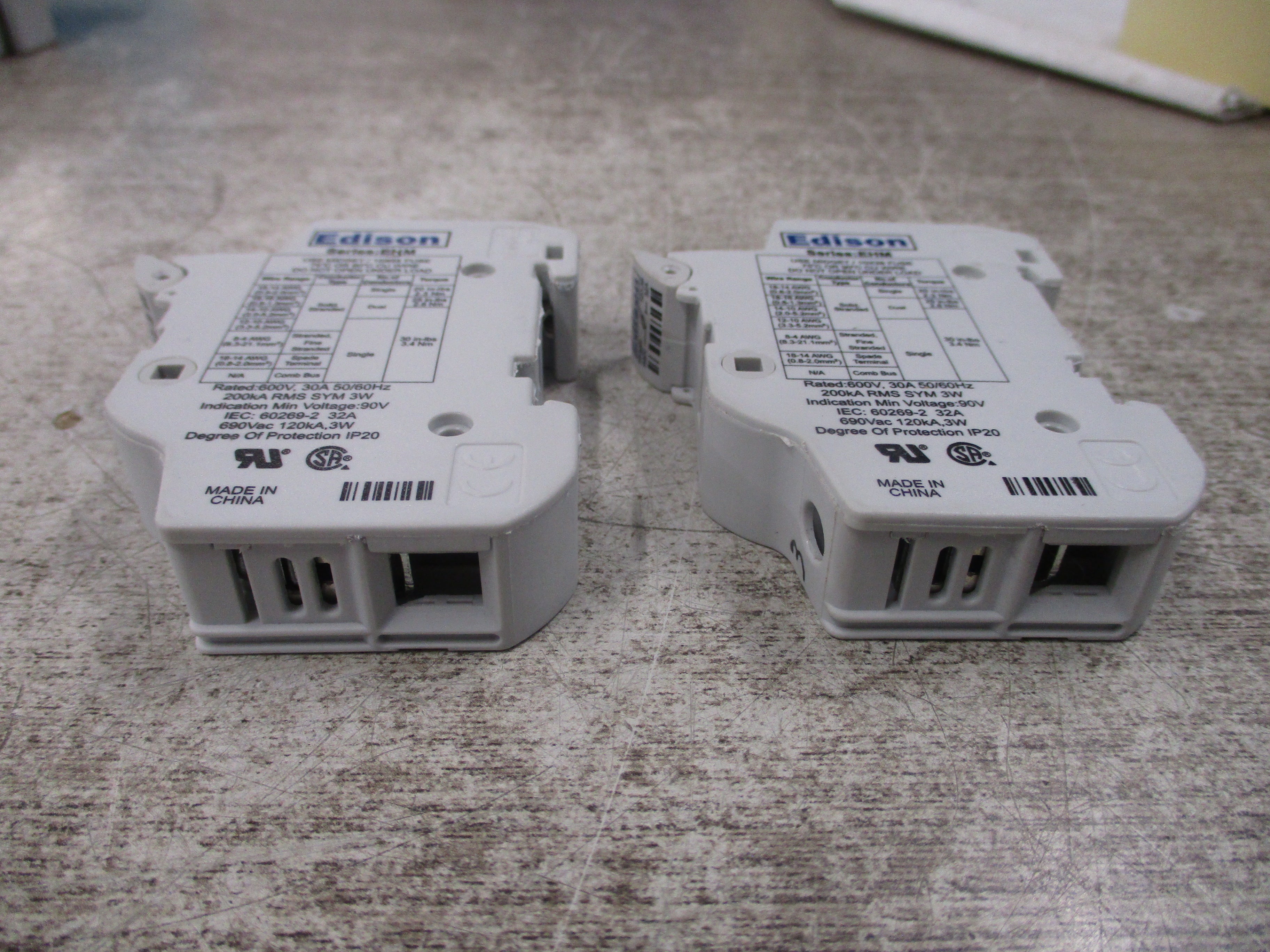 Edison Fuseholder EHM-1 30A 600V 50/60Hz 1P *Lot of 2* Used