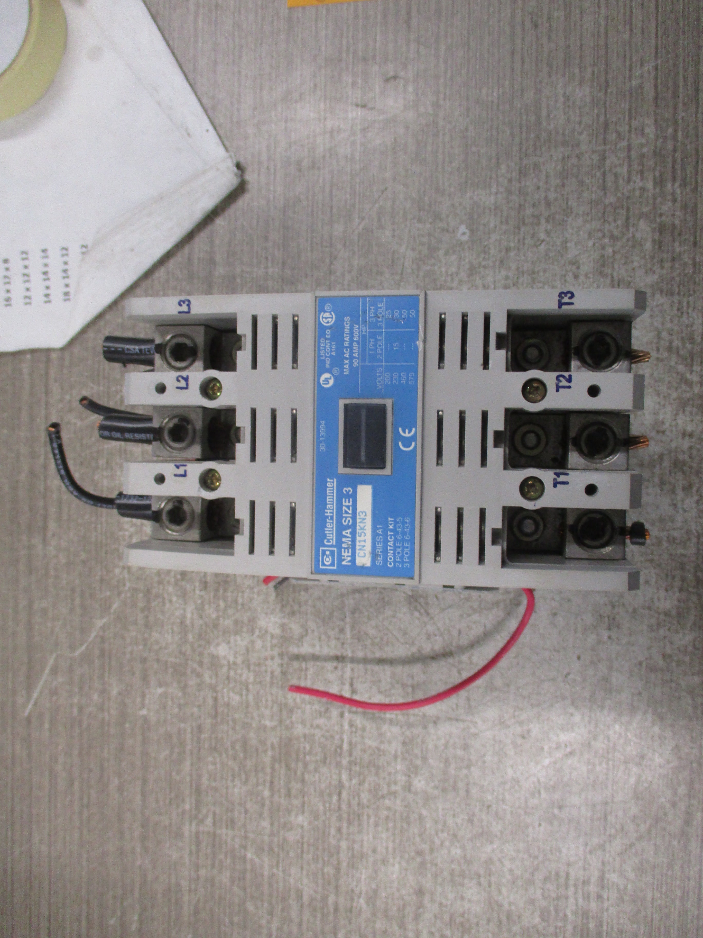 Cutler-Hammer Size 3 Contactor CN15KN3 Ser. A1 120V Coil 90A 600V (1) Aux Contact Used
