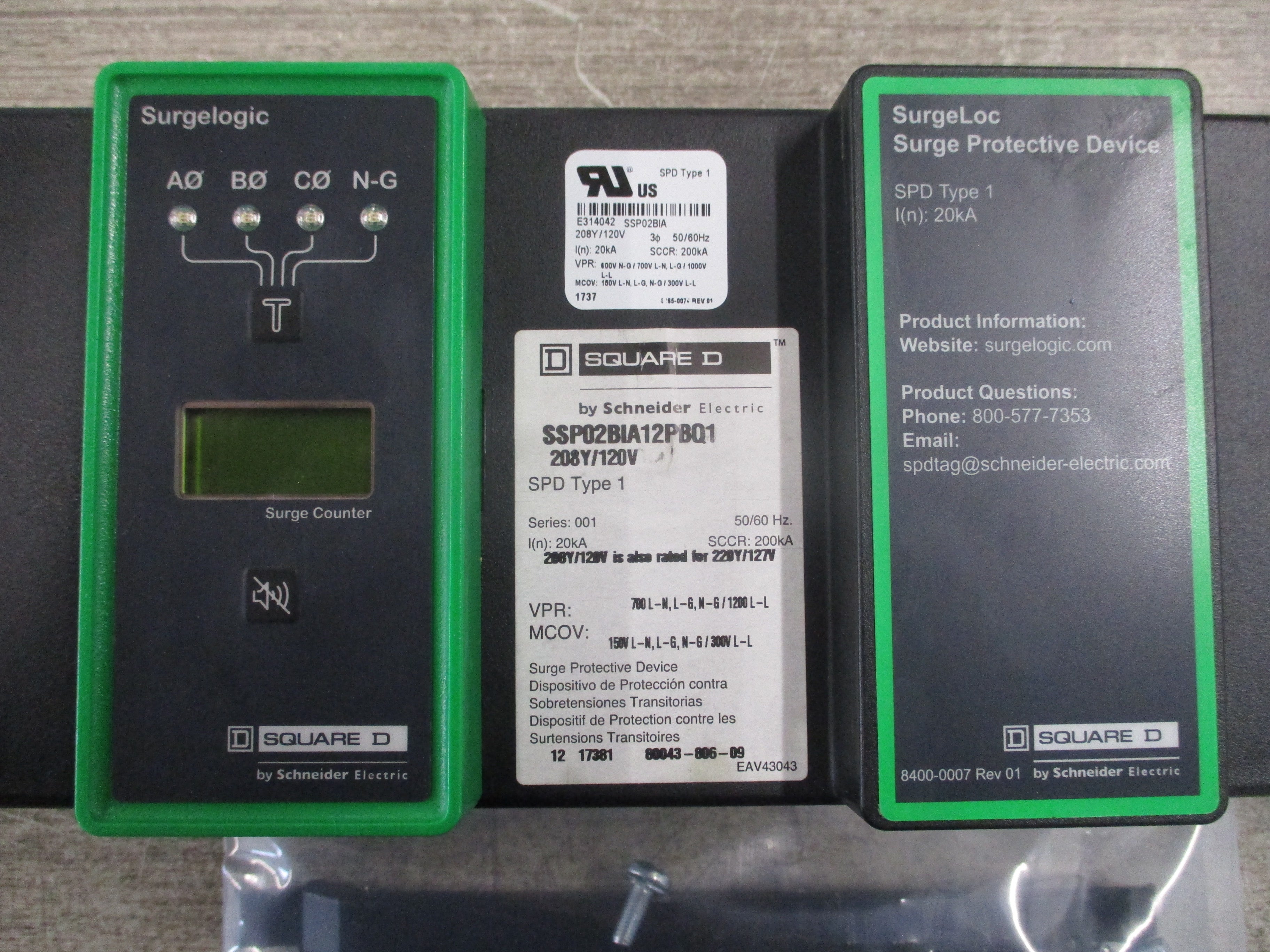 Square D SurgeLoc Surge Protective Device SSP02BIA12PBQ1 208Y/120V 50/60Hz VPR: 700 L-N, L-G, N-G/1200L-L MCOV: 150V L-N, L-G, N-G/300V L-L Used