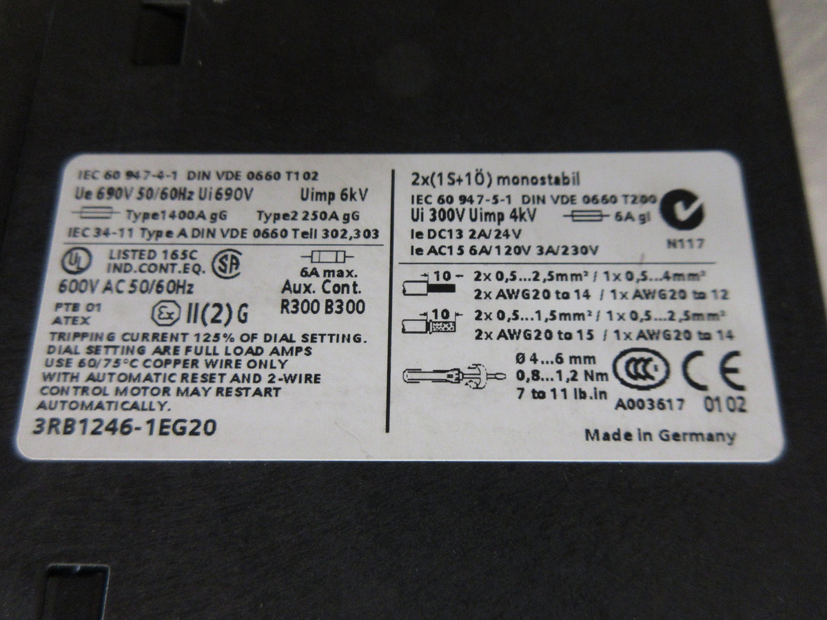 Siemens Solid State Overload 3RB1246-1EG20 Trip: 25-100A Used