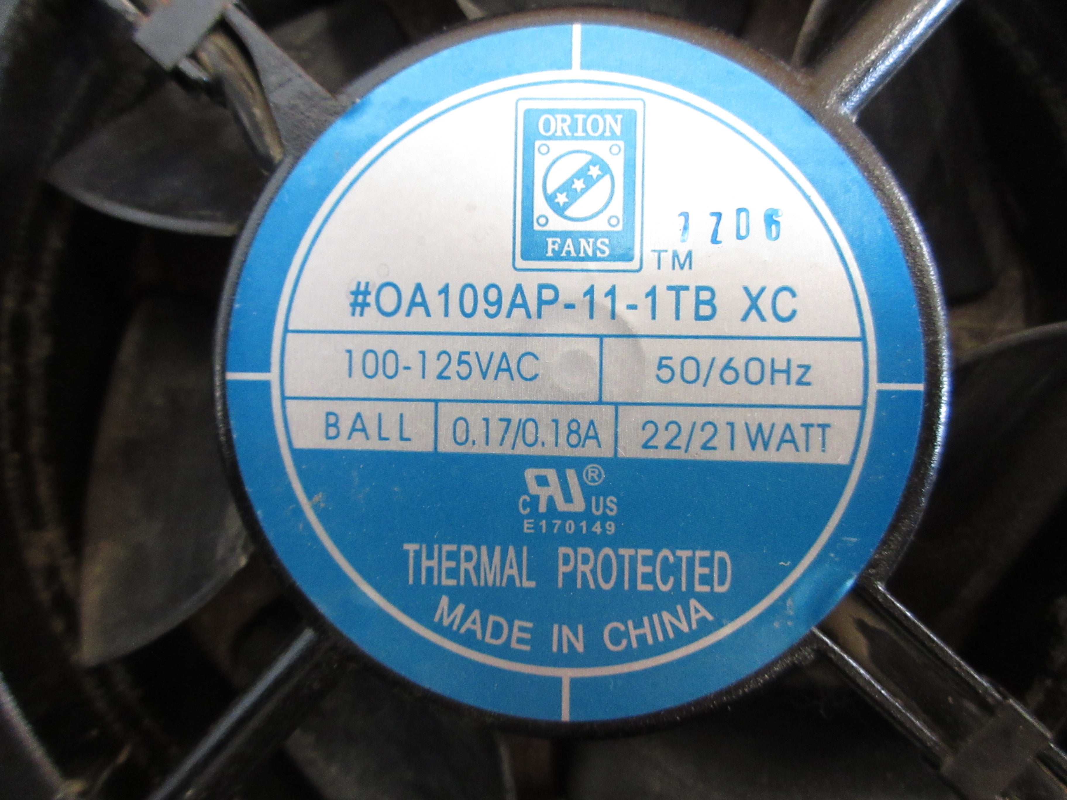 Orion Axial Fan OA109AP-11-1TBXC 100-125VAC 50/60Hz 0.17/0.18A 22/21W Used