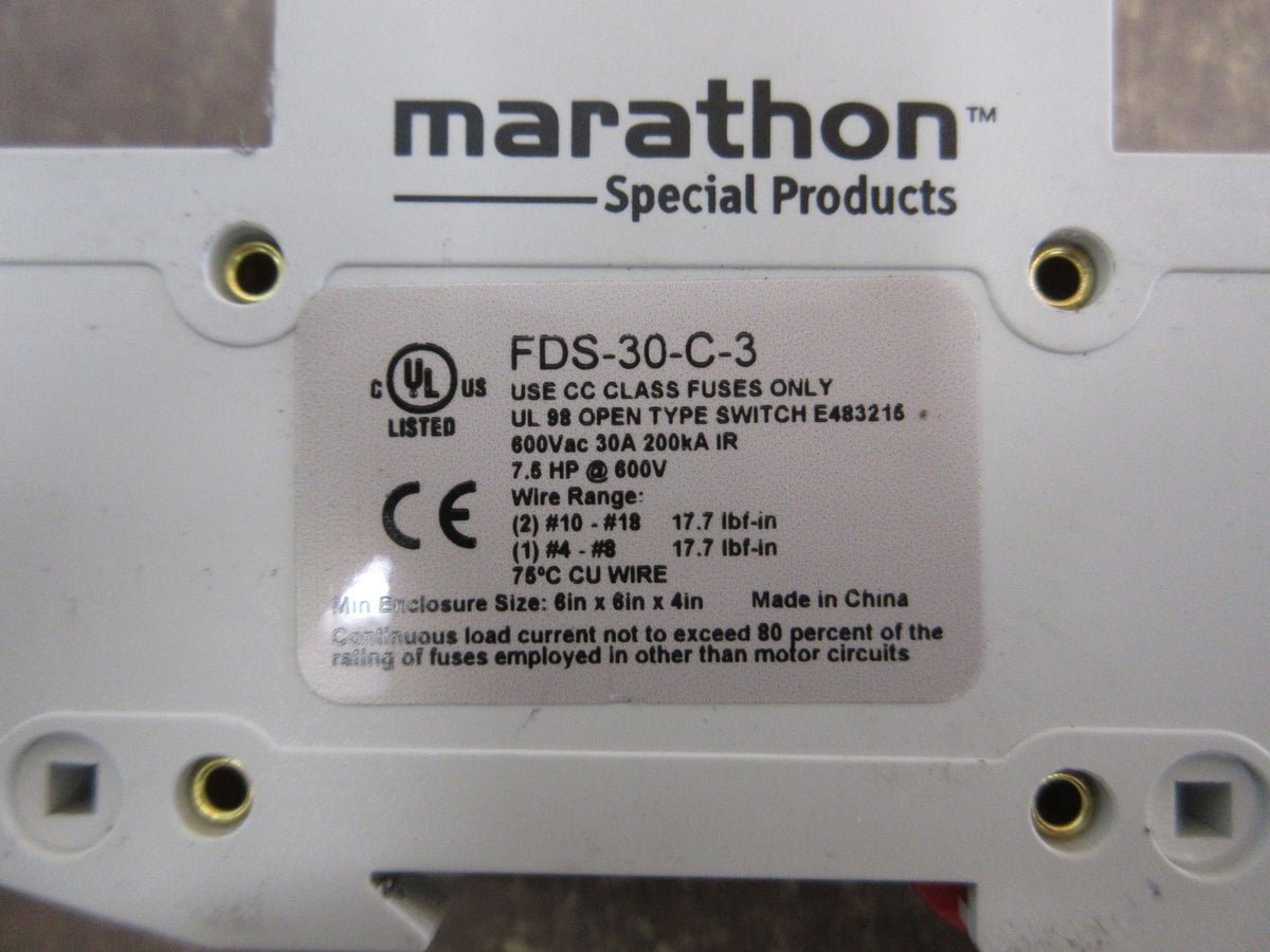 Marathon Fused Circuit Breaker FDS-30-C-3 30A 600V 3P Used