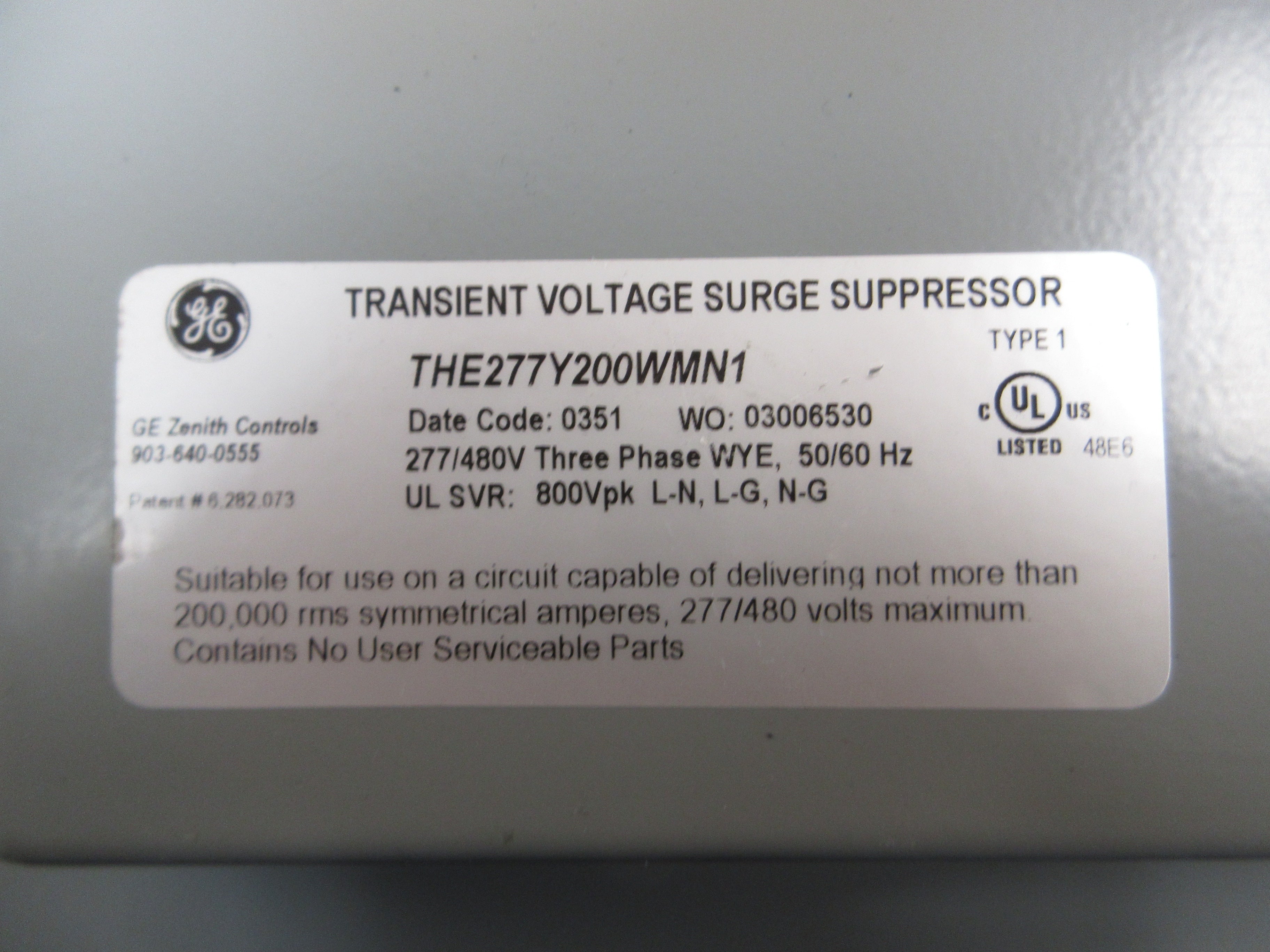 GE Surge Suppressor THE277Y200WMN1 277/480V 3Ph 50/60Hz Type 12/13 Enclosure