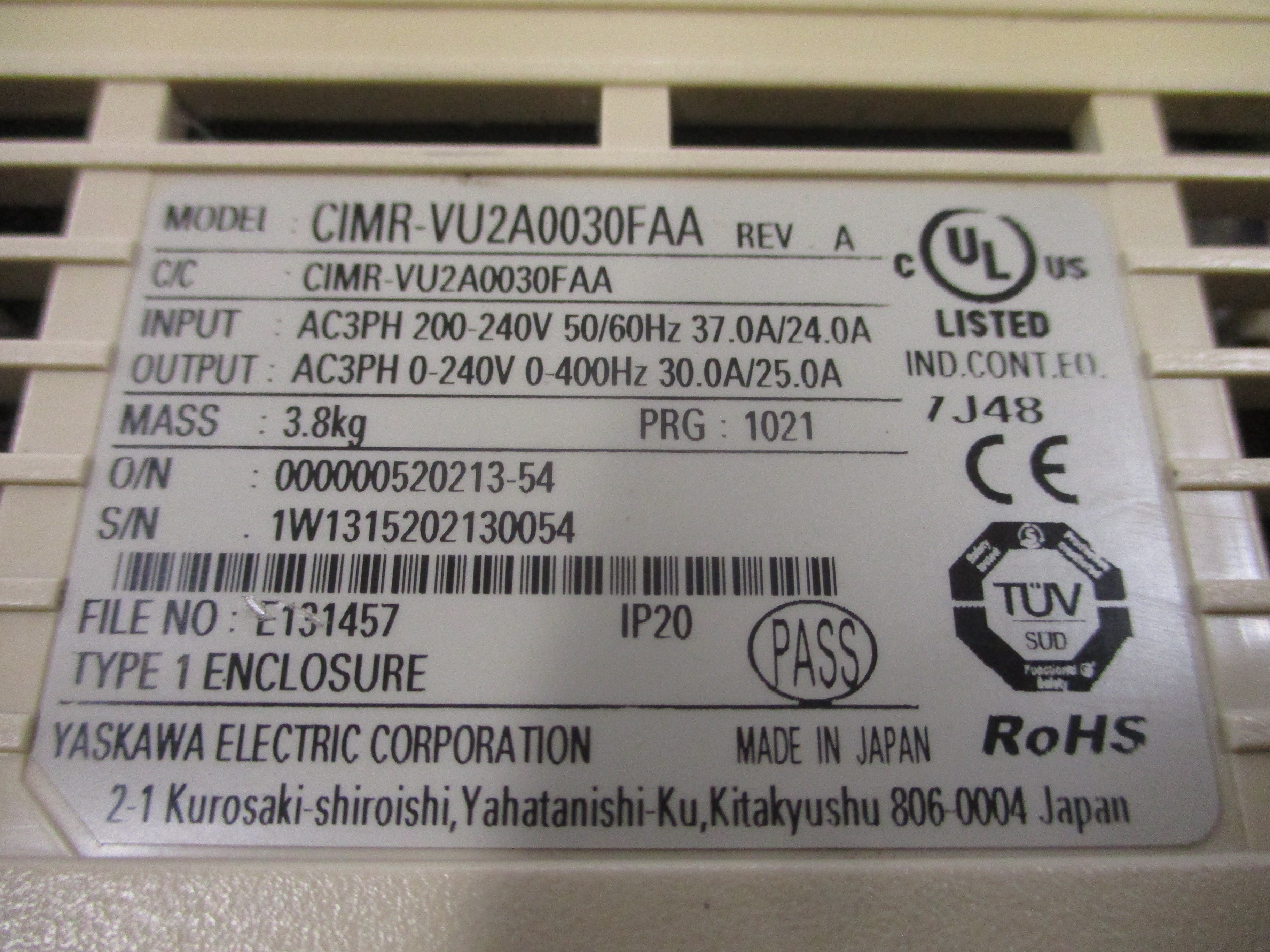 Yaskawa V1000 AC Drive CIMR-VU2A0030FAA 10HP 3Ph Input: AC3PH 200-240V 50/60Hz