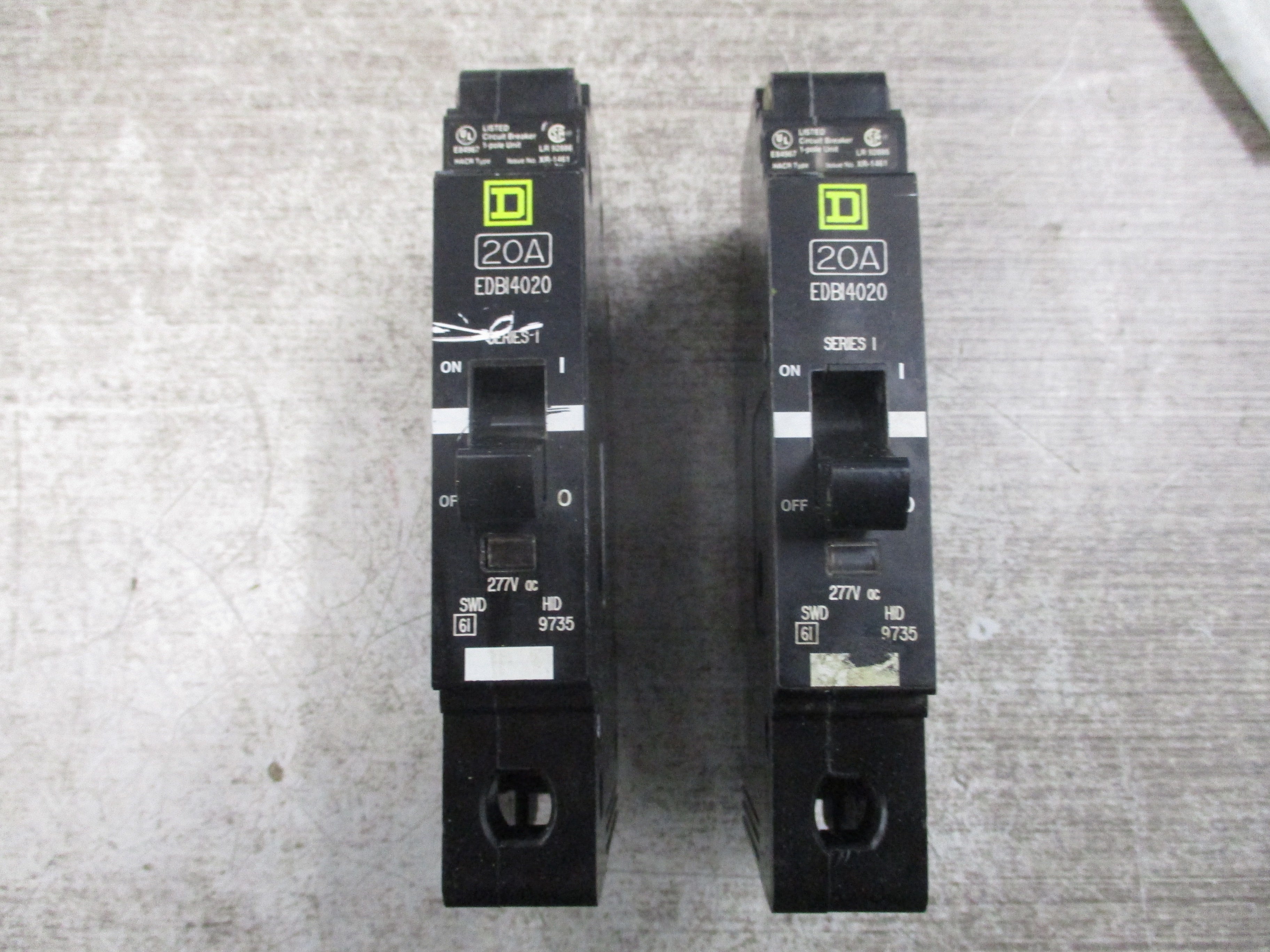 Square D Bolt-on Circuit Breaker EDB14020 Ser. 1 20A 277V 1P *Lot of 2* Used