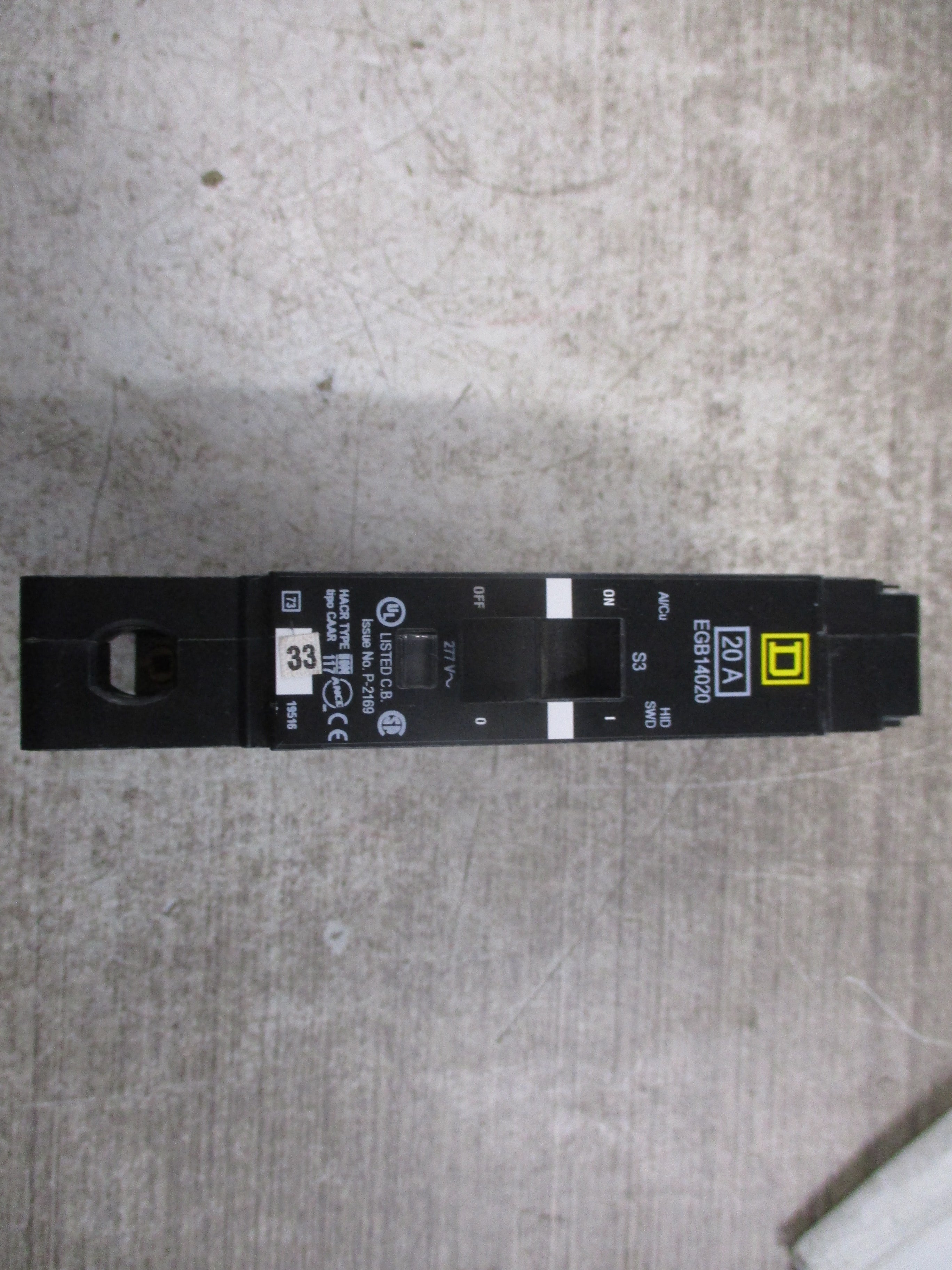 Square D Bolt-on Circuit Breaker EGB14020 S3 20A 277V 1P Used