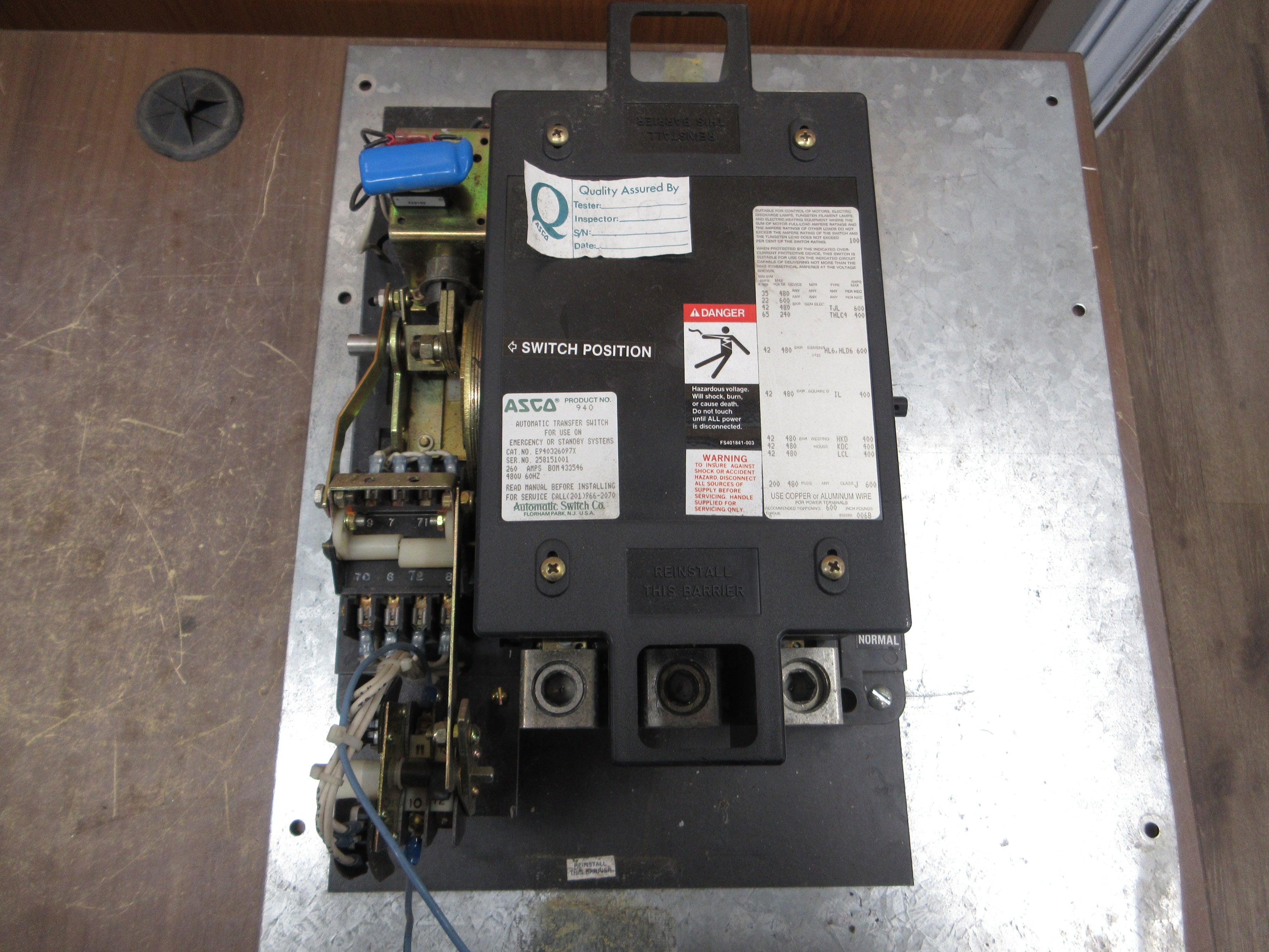 Asco Series 940 Automatic Transfer Switch E940326097X 260A 480V 60Hz Used