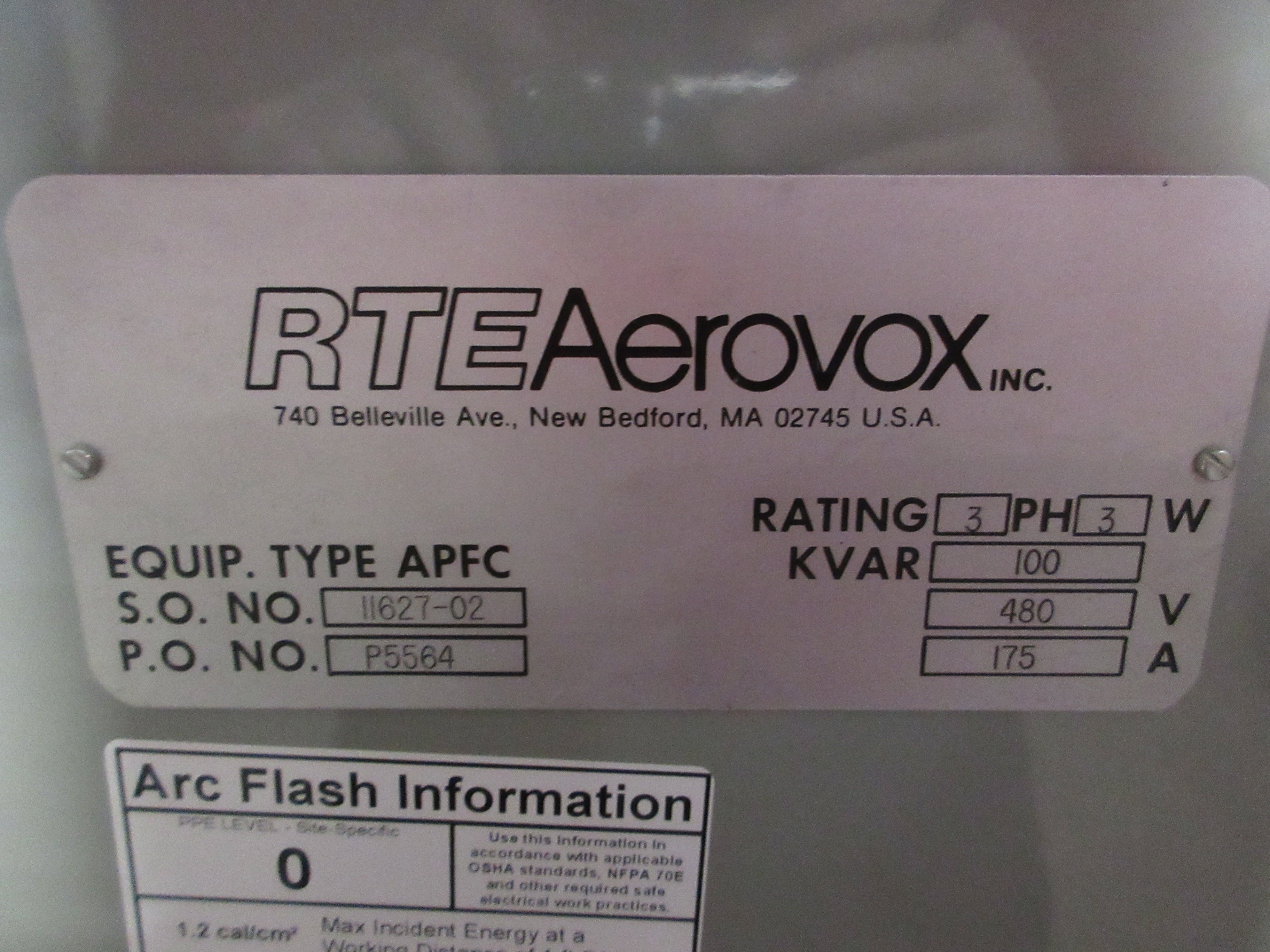 RTE Aerovox Capacitor APFC 100kVAR 480V 175A 3Ph 3W Bosh M739.7 Controller Used
