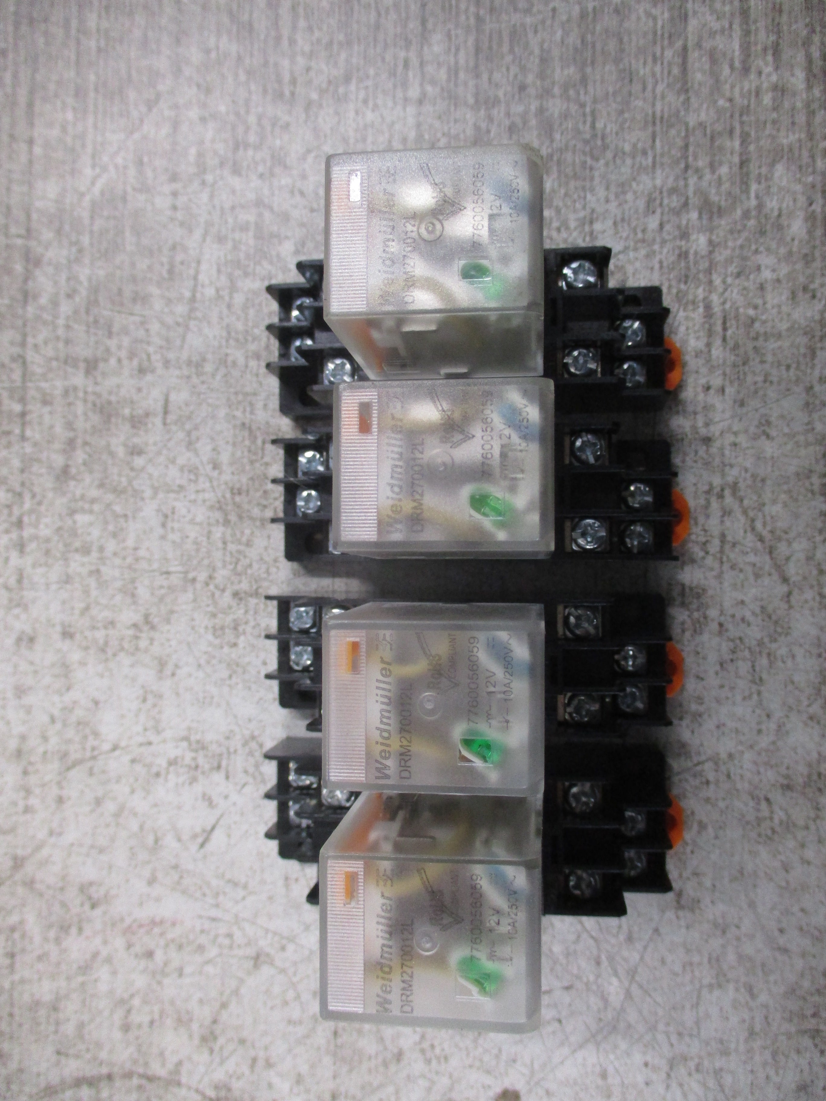 Weidmuller Relay DRM270012L 12DVC Coil W/Base * Lot of 4 * Used