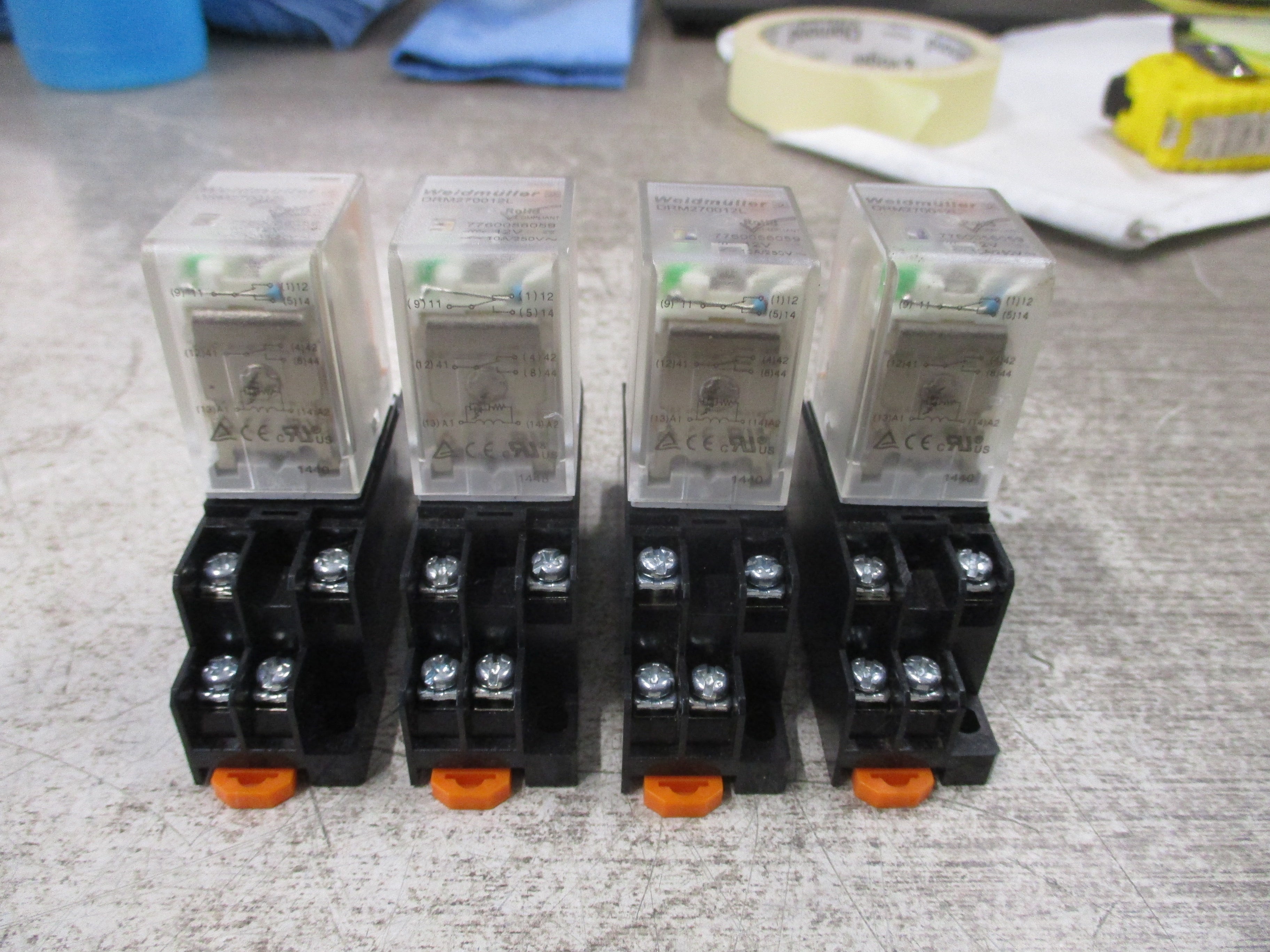 Weidmuller Relay DRM270012L 12DVC Coil W/Base * Lot of 4 * Used