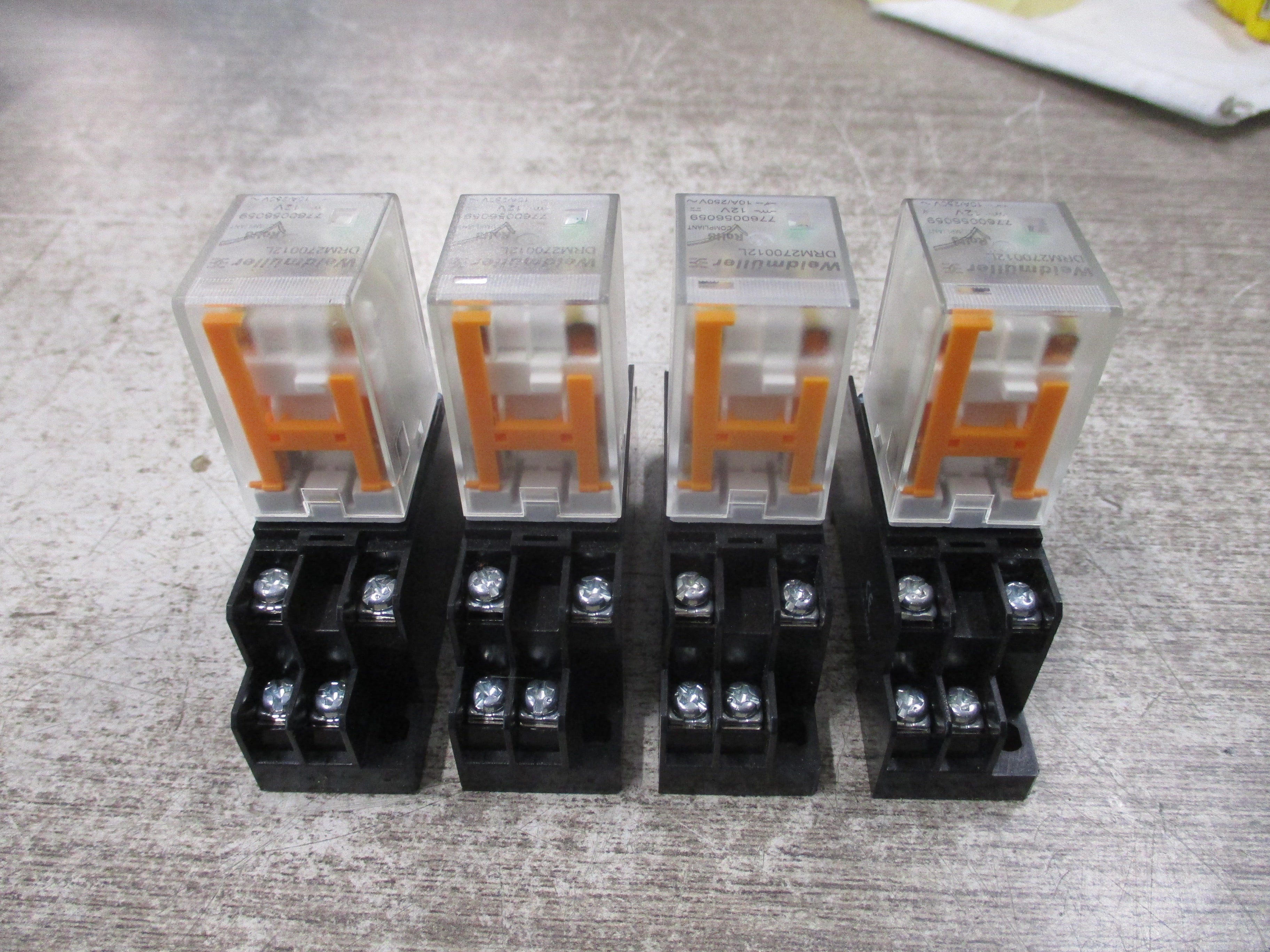 Weidmuller Relay DRM270012L 12DVC Coil W/Base * Lot of 4 * Used