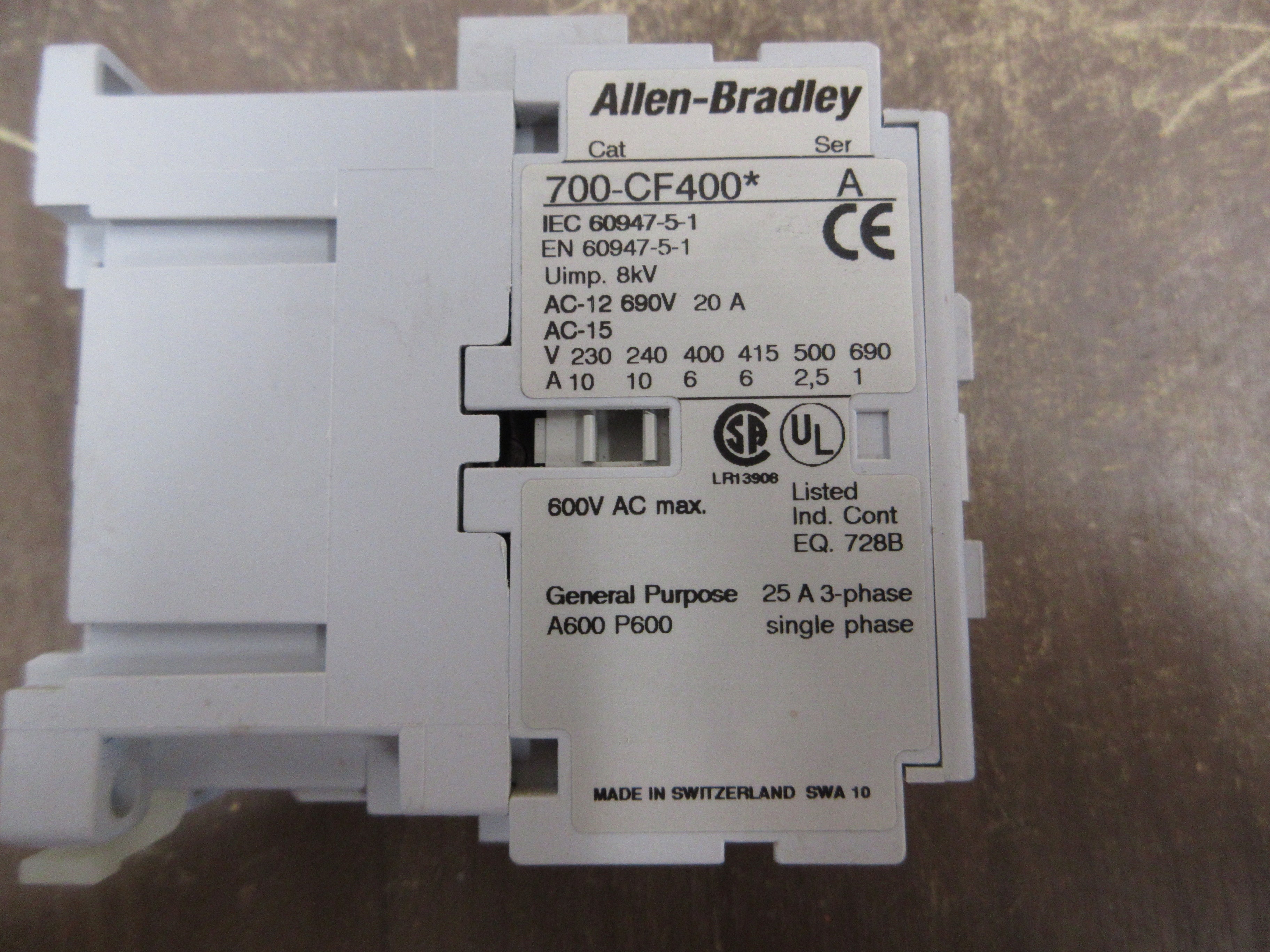 Allen-Bradley Contactor 700-CF400* 120V Coil 25A 600V Used