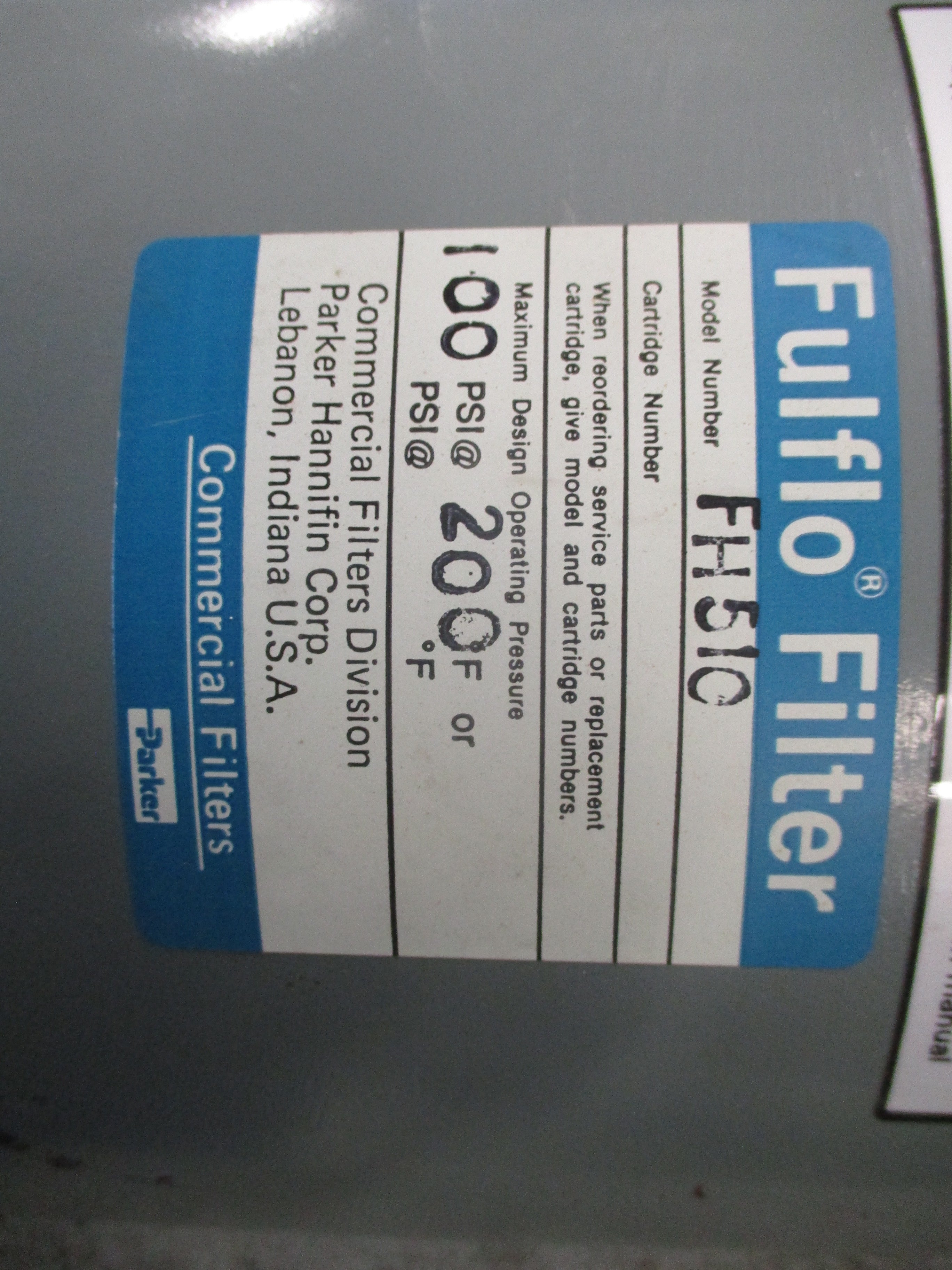 Parker FulFlo Filter FH510 100PSI @ 200°F Used