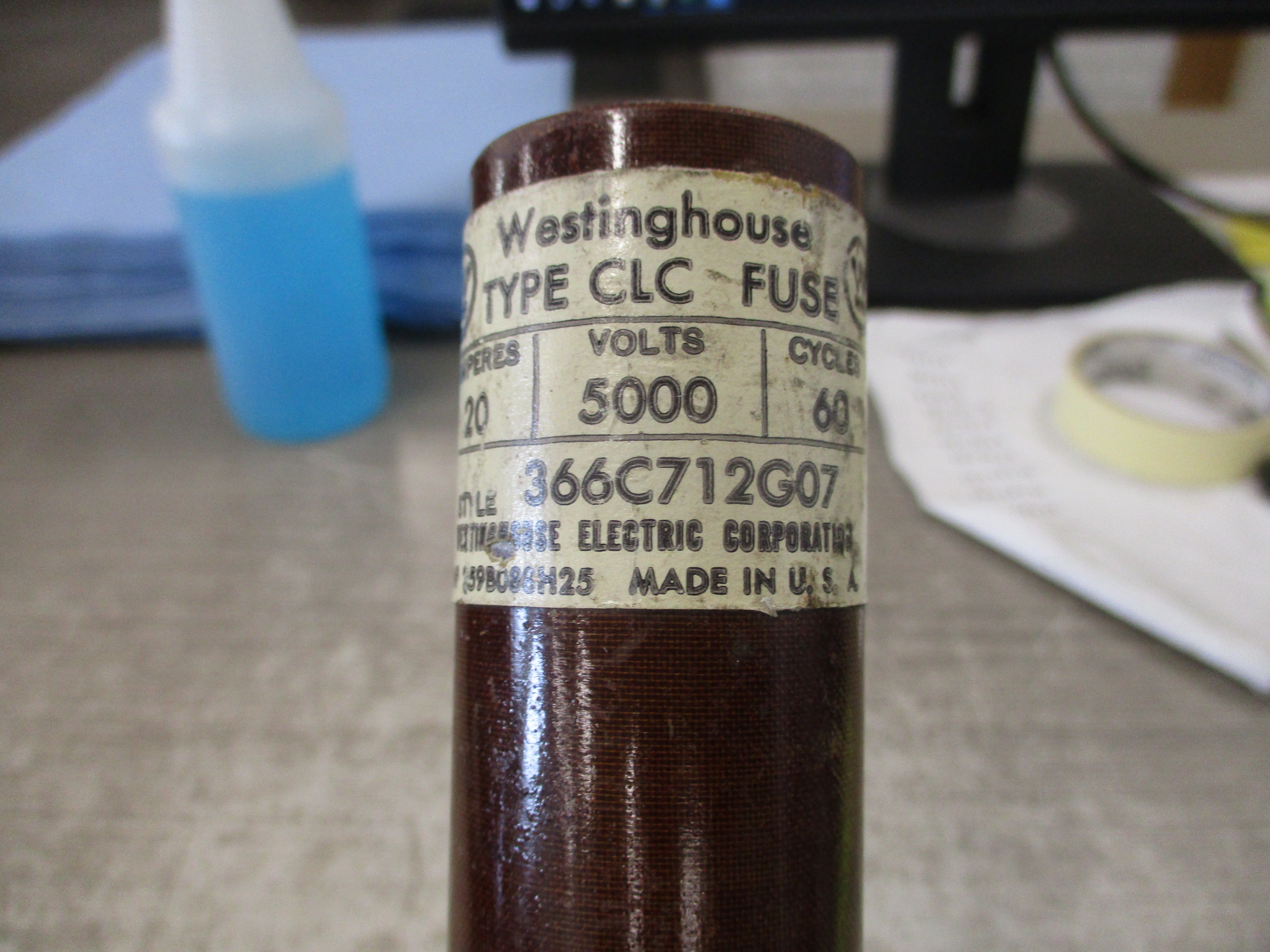 Westinghouse Type CLC Fuse 366C712G07 20A 5000V 60Hz Used