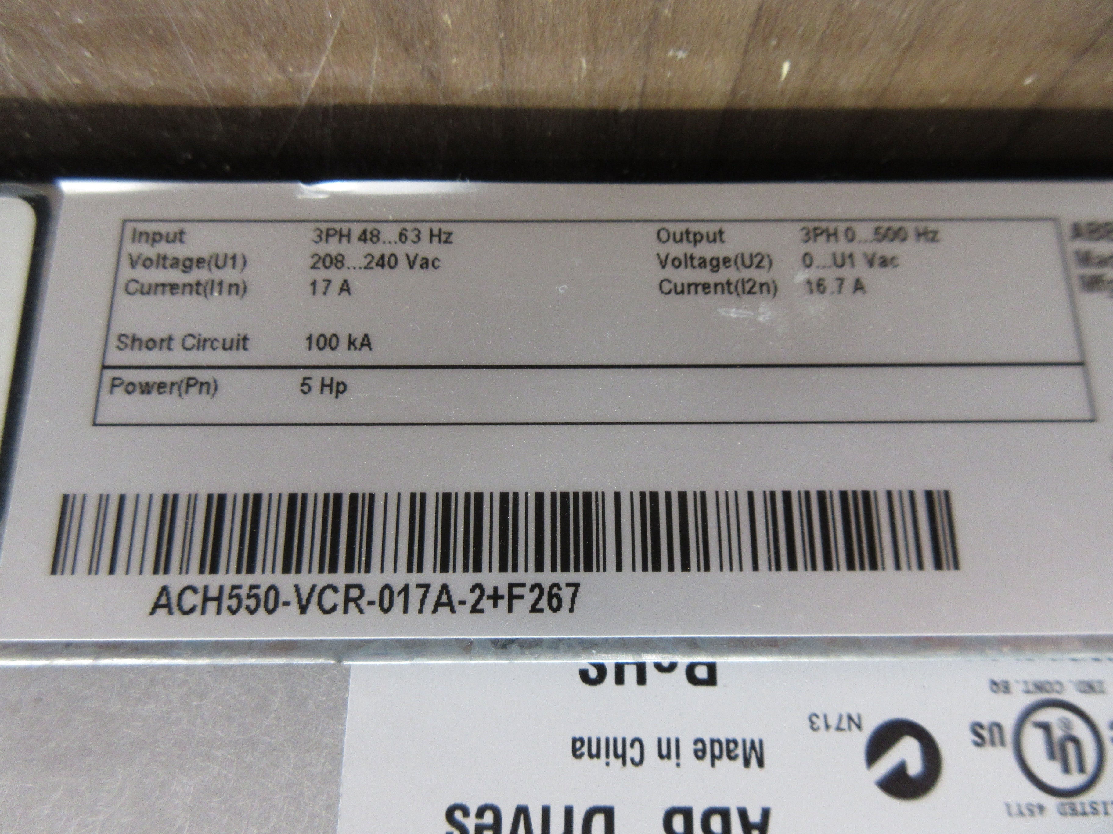 ABB ACH550 AC Drive w/ Bypass ACH550-VCR-017A-2+F267 5HP 3Ph w/ Keypad Used