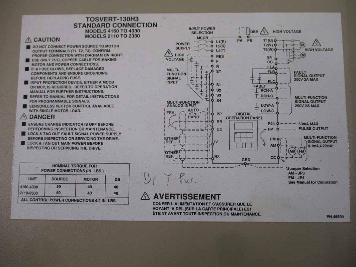 Toshiba H3 AC Drive VT130H3U4330 30HP 3Ph Input: 460V 44A 3P 50/60Hz