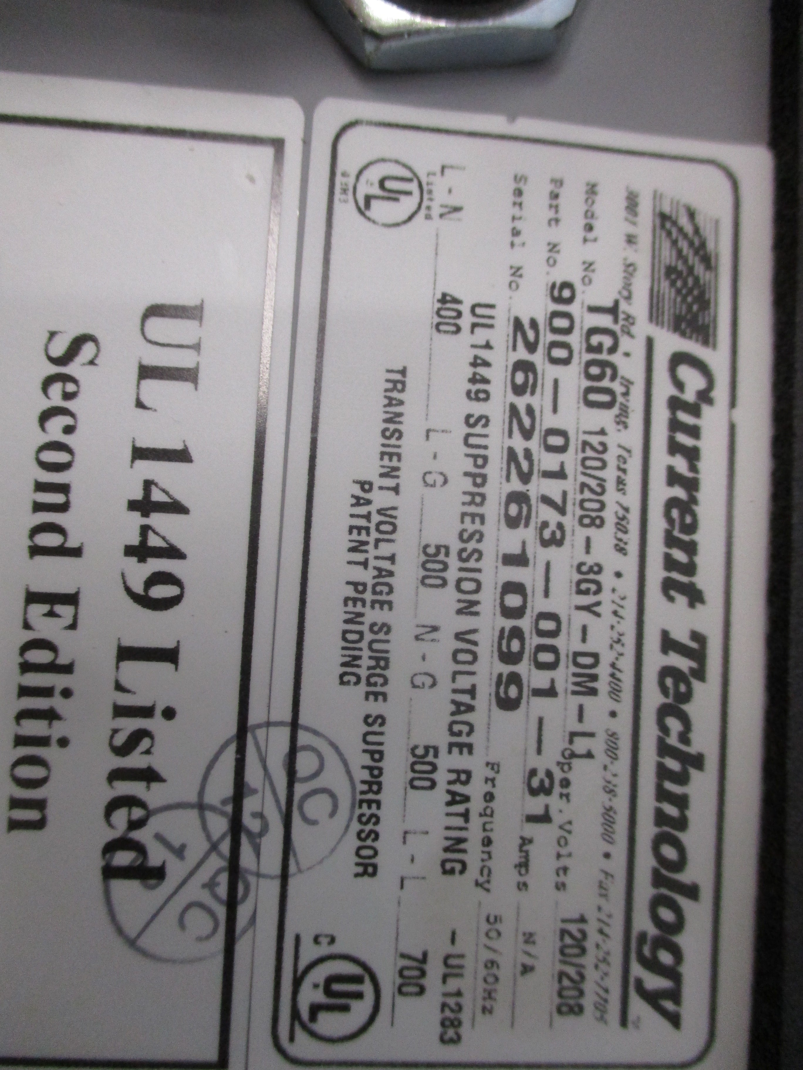 Current Technology TG60 MasterPlan TransGuard Surge Suppressor 900-0173-001-31