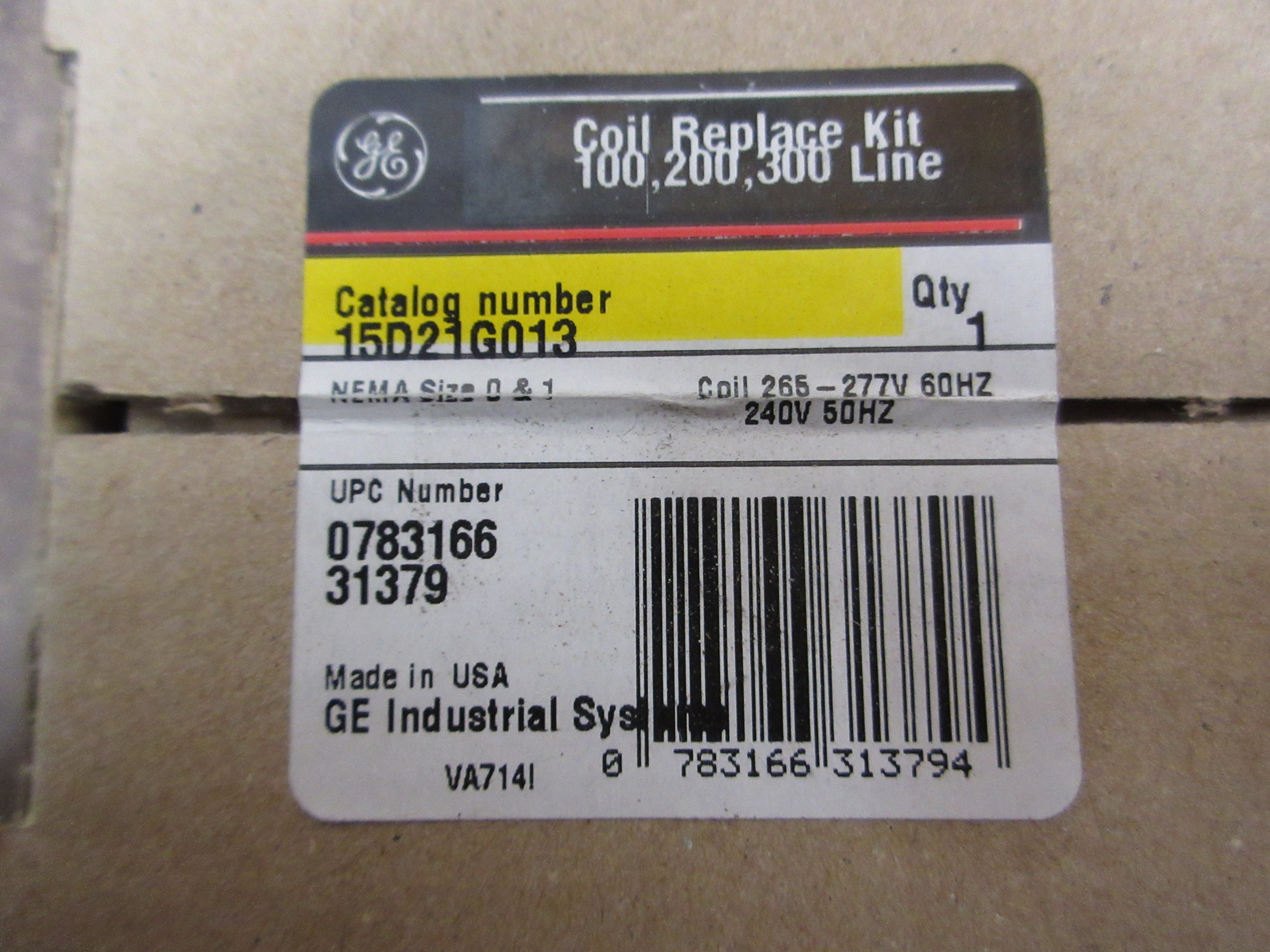 GE Coil Replace Kit 15D21G013 Nema Size 0/1 265-277V@60Hz, 240V@50Hz New Surplus