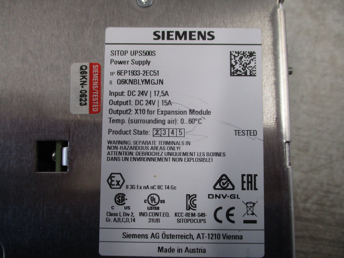 Siemens SITOP UPS500S Power Supply 6EP1933-2EC51 Input: DC 24V 17.5A