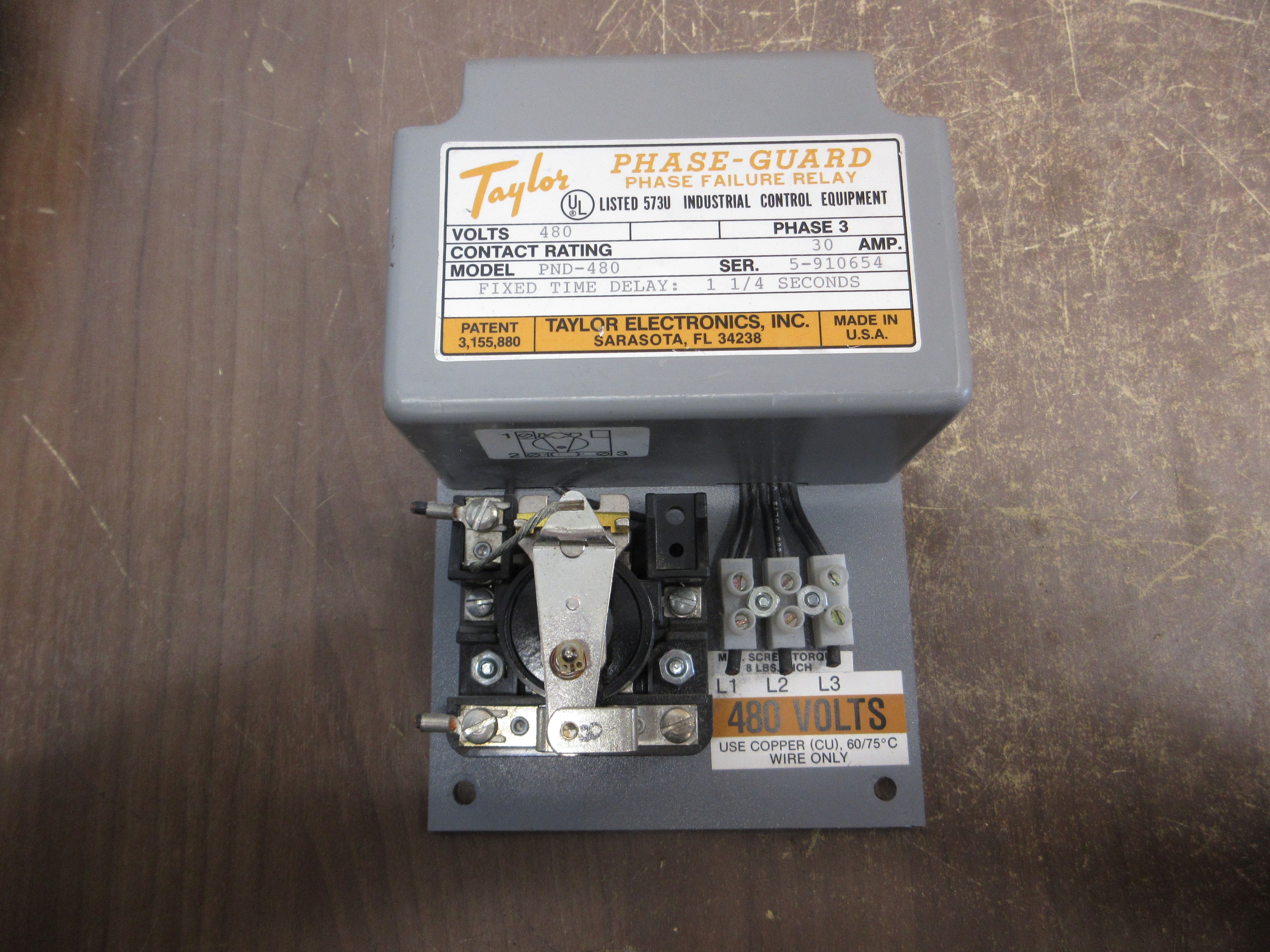 Taylor Phase-Guard Phase Failure Relay PND-480 30A 480V 3Ph Used