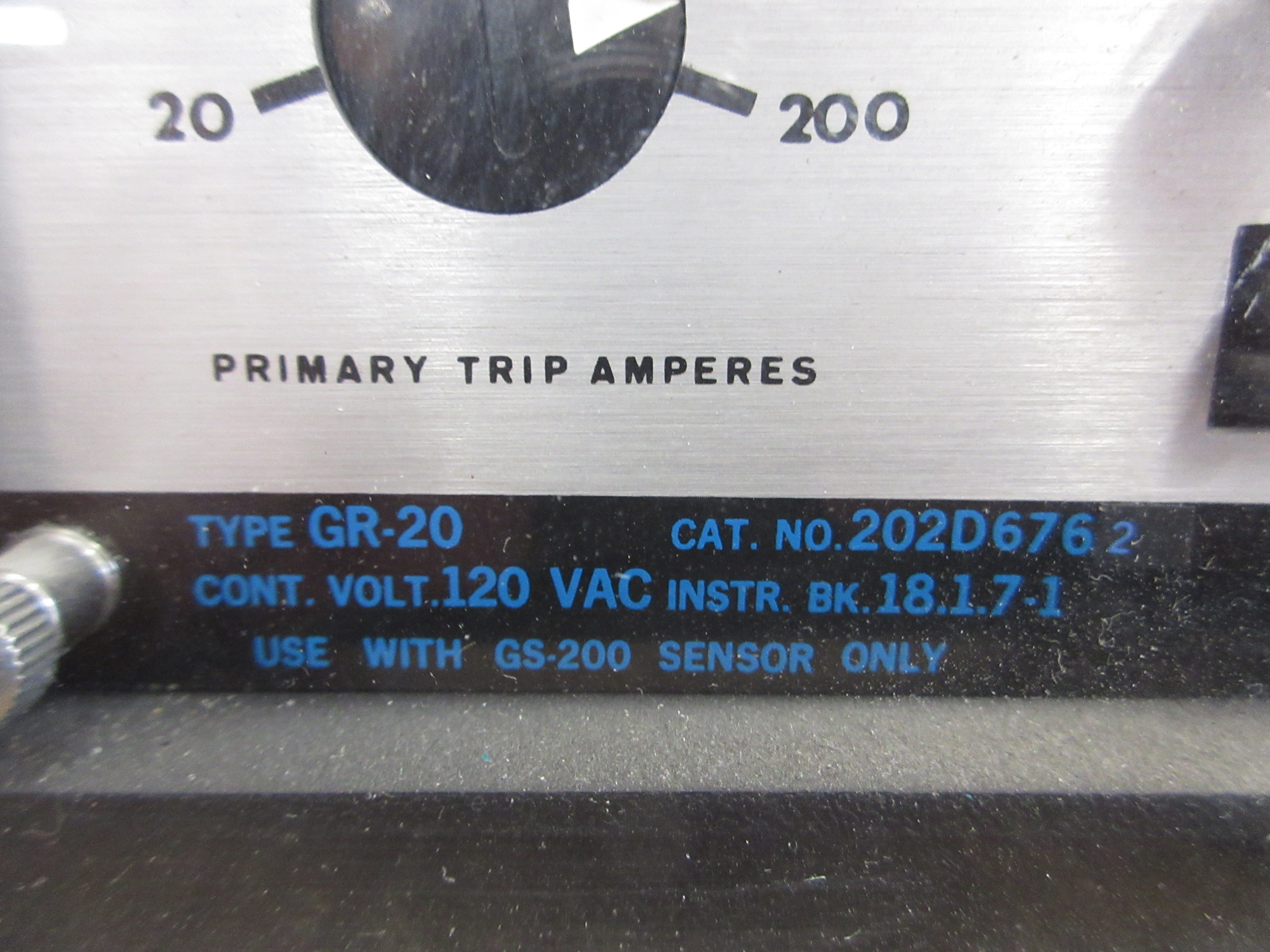 ITE GR-20 Ground Shield Ground Fault Relay 202D6762 120V Trip: 20-200A Used