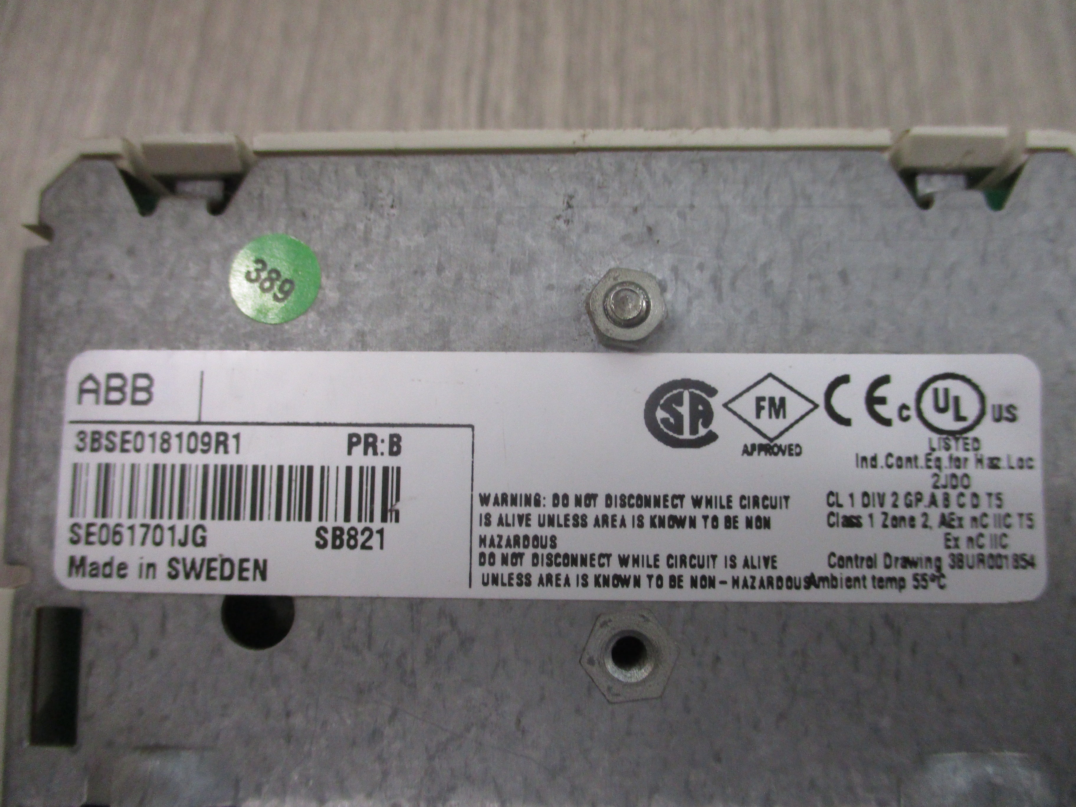 ABB SB821 Battery Unit 3BSE018109R1 PR: B Used