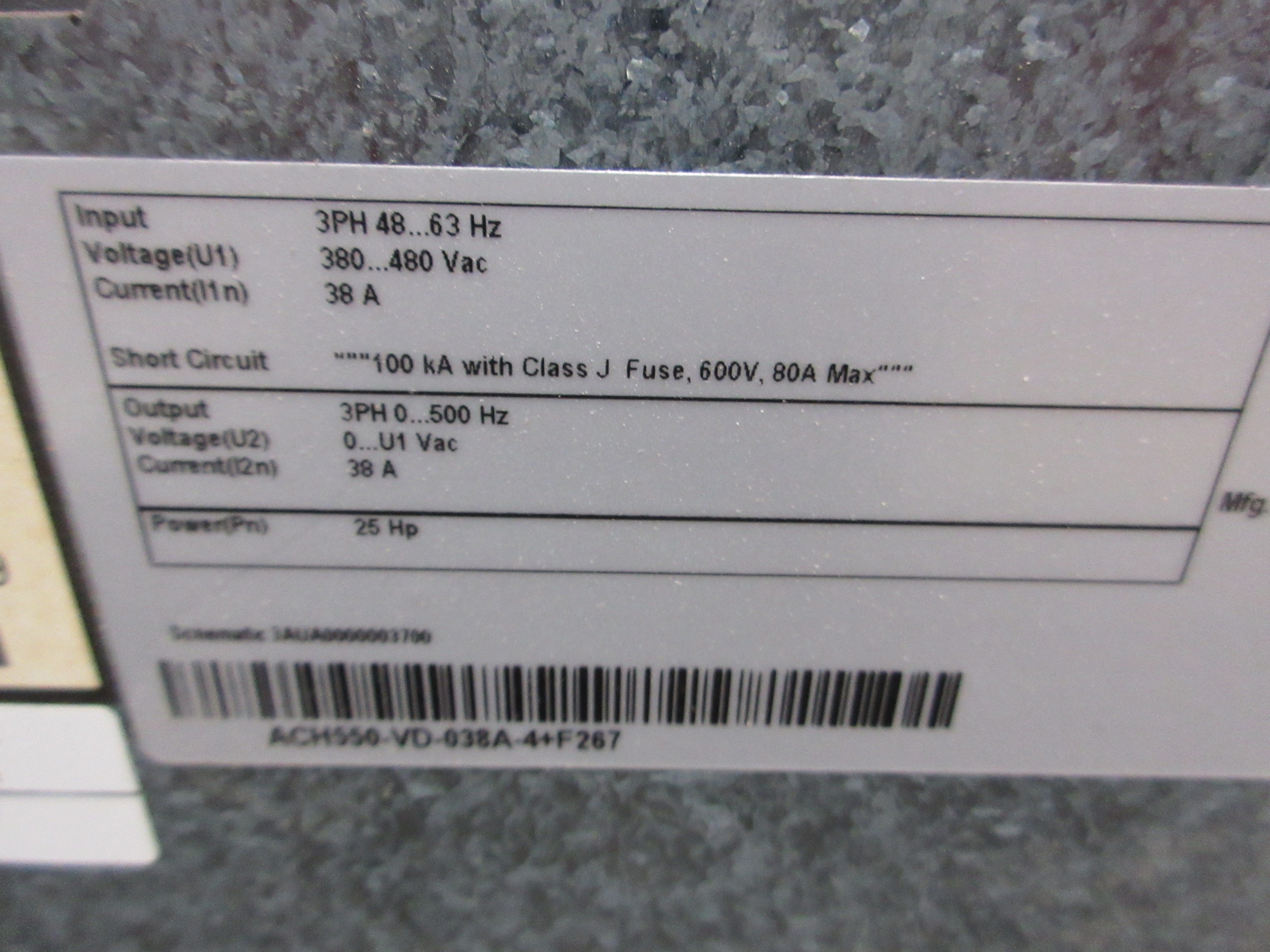 ABB ACH550 AC Drive w/ Bypass ACH550-VD-038A-4+F267 25HP 3Ph w/ Keypad Used