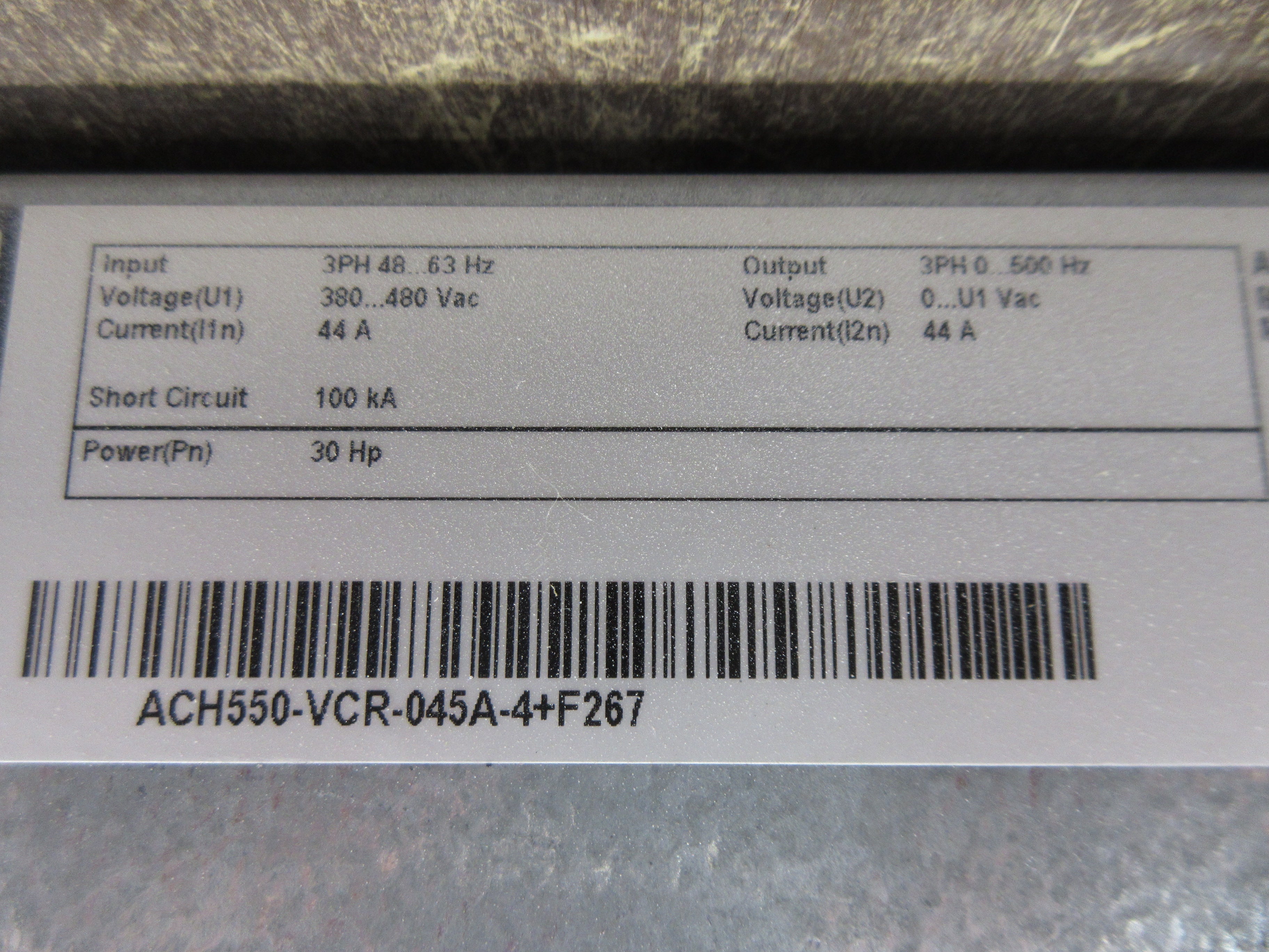 ABB ACH550 AC Drive w/ Bypass ACH550-VCR-045A-4+F267 30HP 3Ph w/ Keypad Used