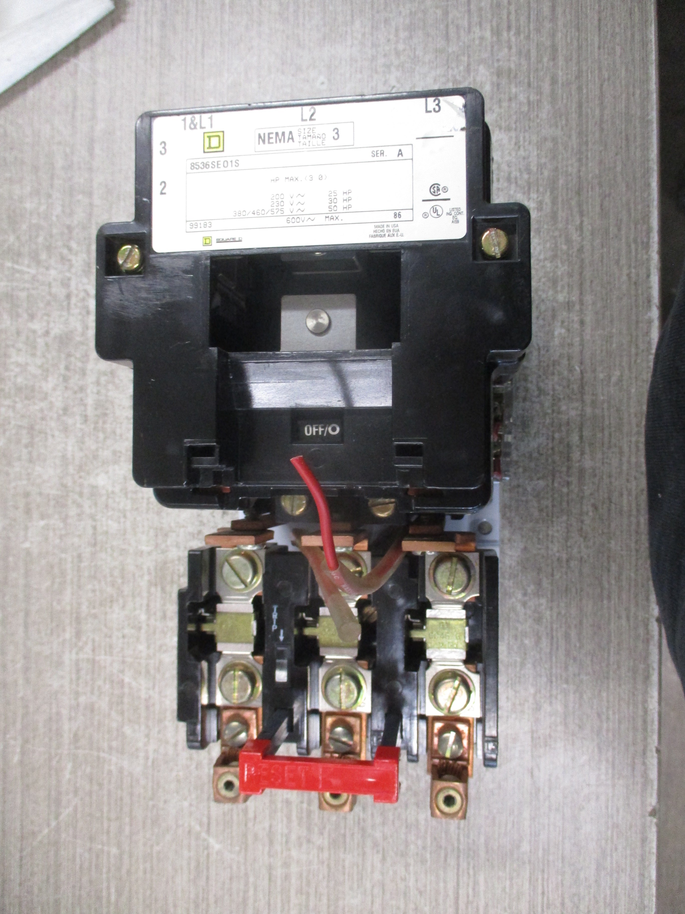 Square D Size 3 Starter 8536SEO1S Ser. A 600V *No Coil* Used