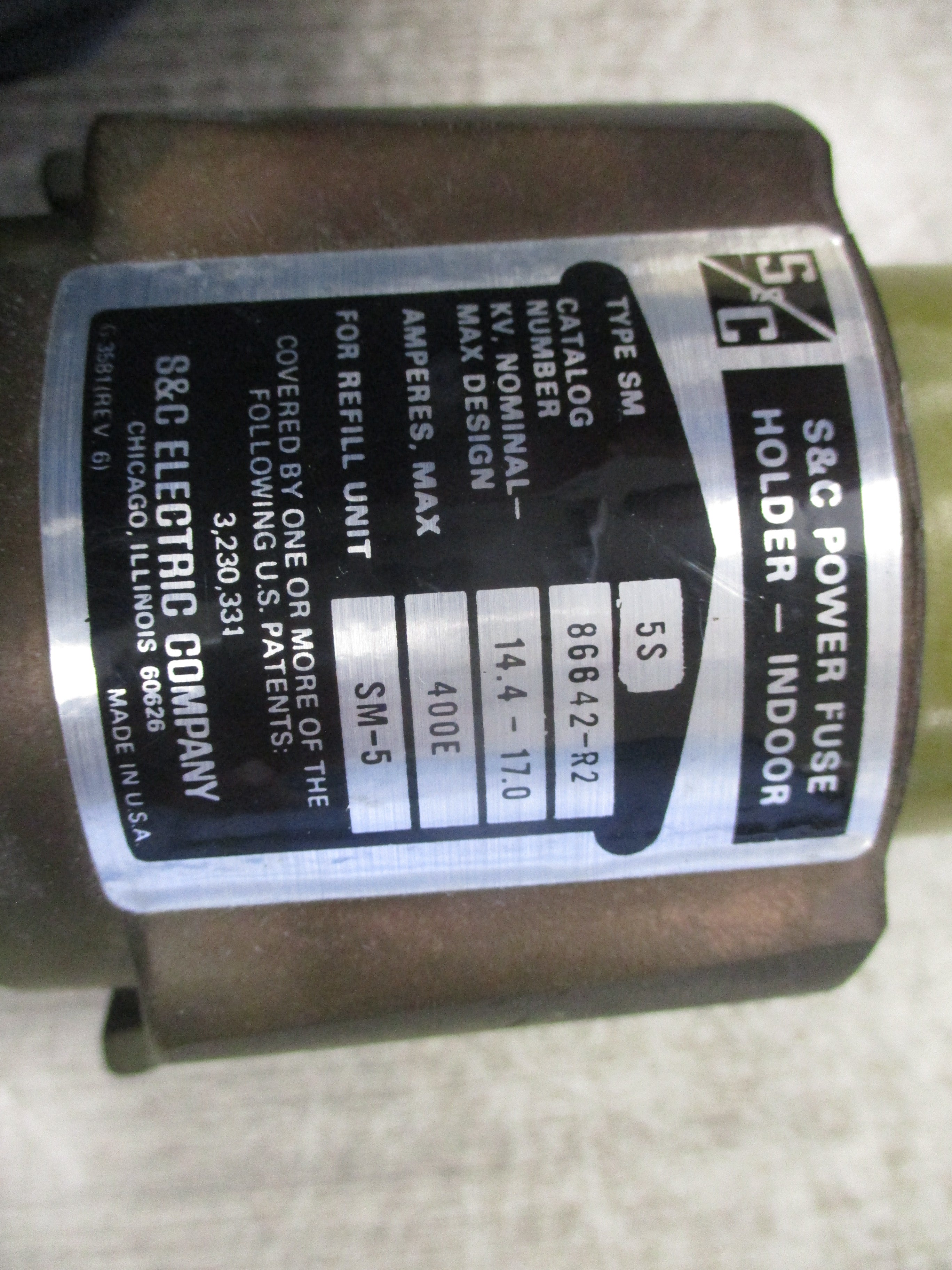 S&C Type SM-5S Fuse Holder 86642-R2 14.4KV 125E Refill Used