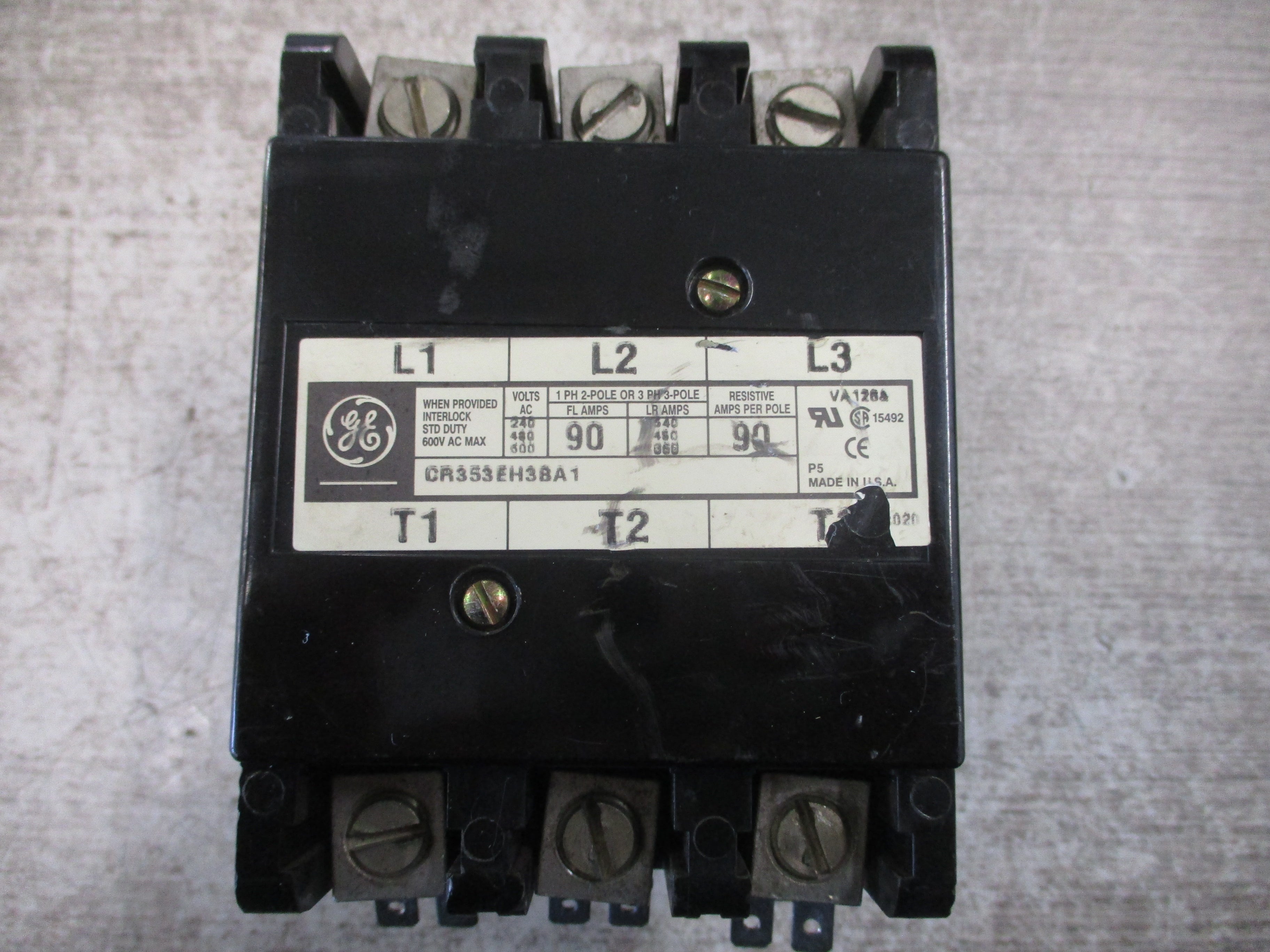 GE Contactor CR353EH3BA1 115-120V Coil 90A 600V 3P Used