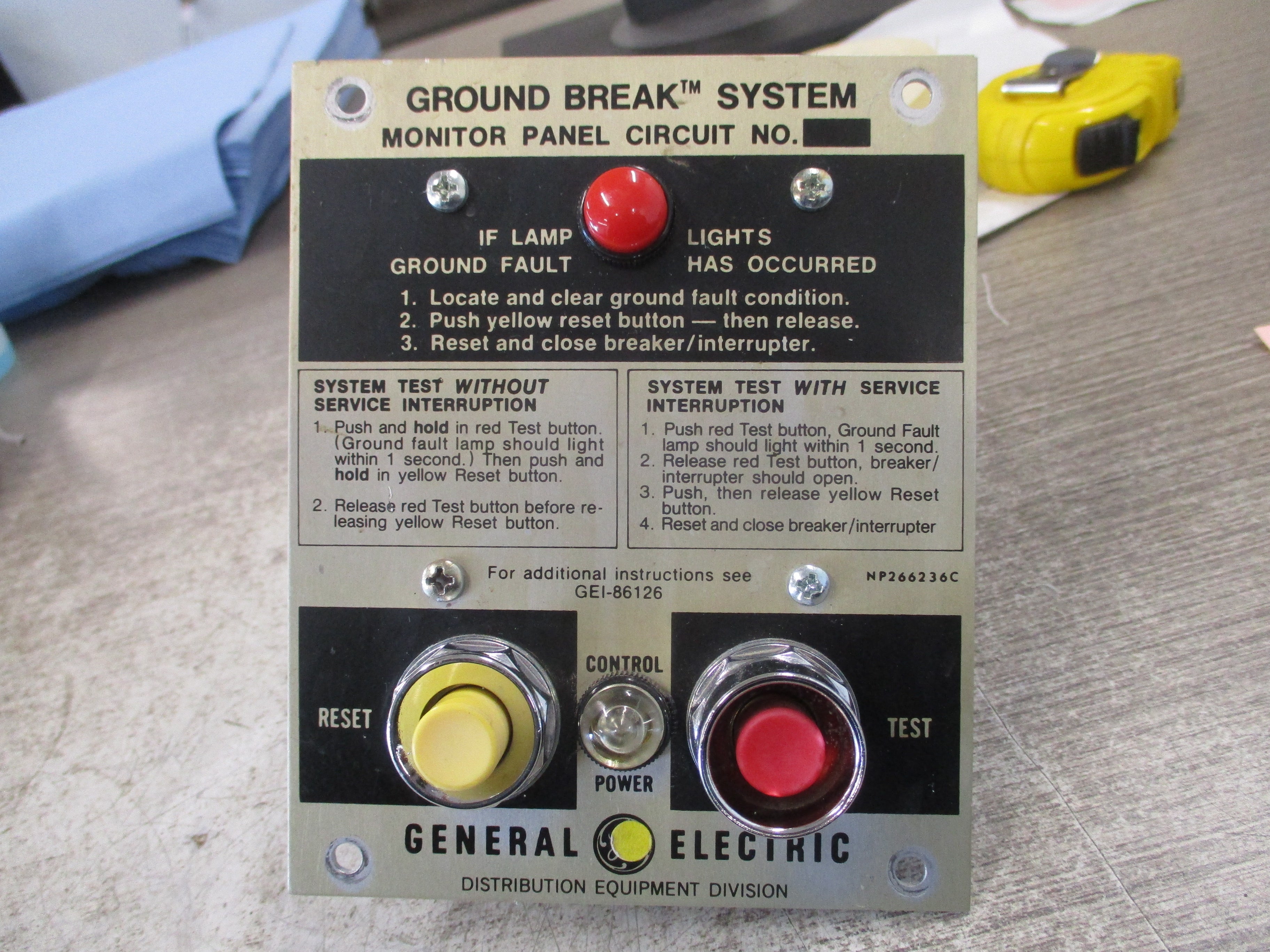 GE Ground Break System Monitor Panel TGSMP 120V Used