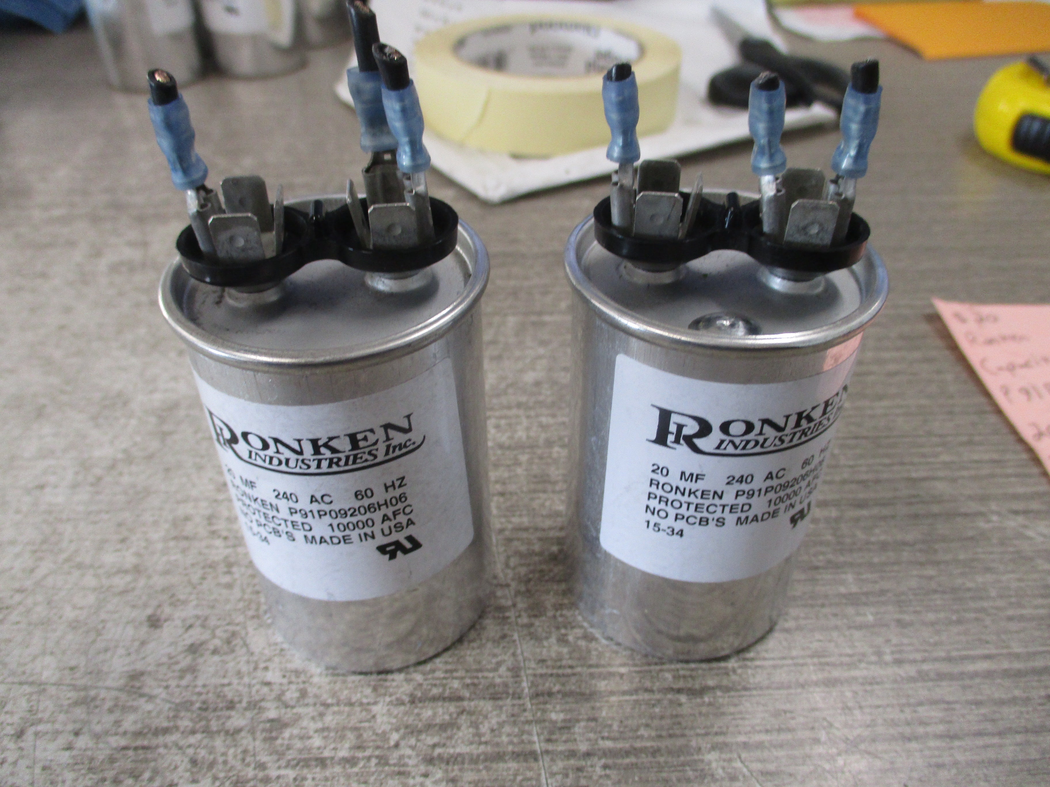 Ronken Capacitor P91P09206H06 20MF 240V 60Hz *Lot of 2* Used