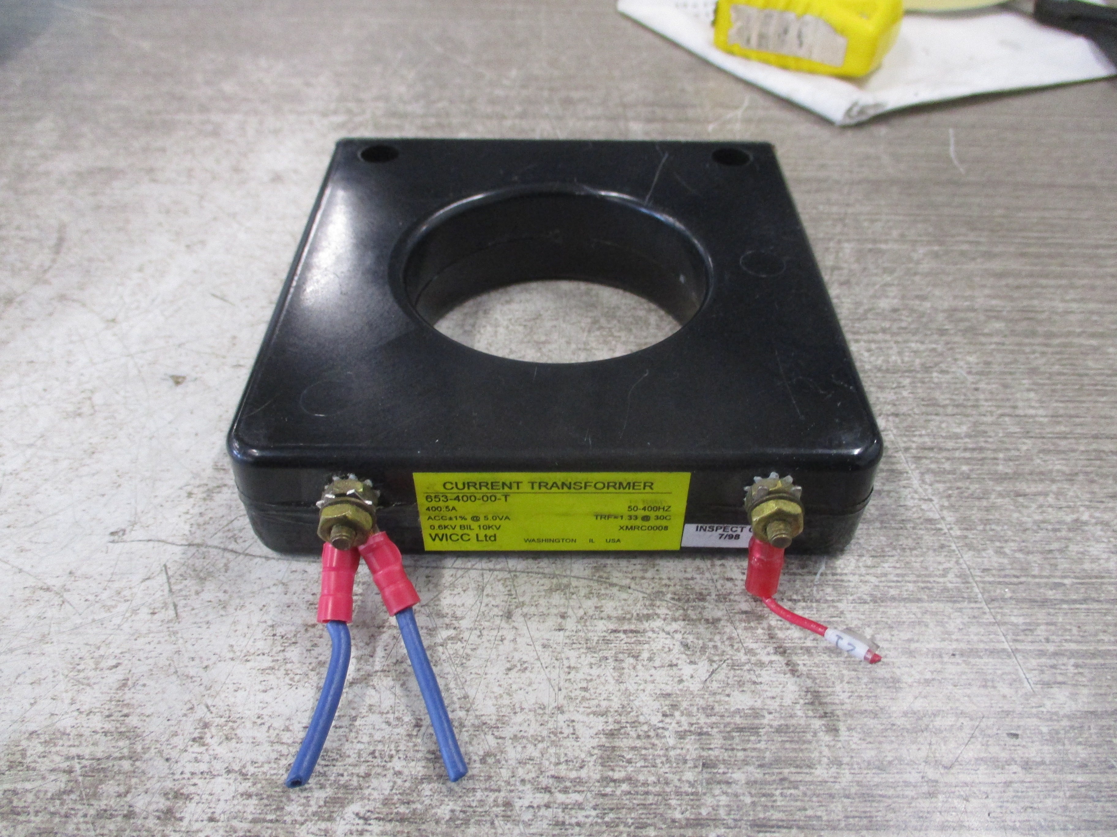 WICC Current Transformer 653-400-00-T Ratio 400:5A 600V 50-400Hz 10KV BIL Used