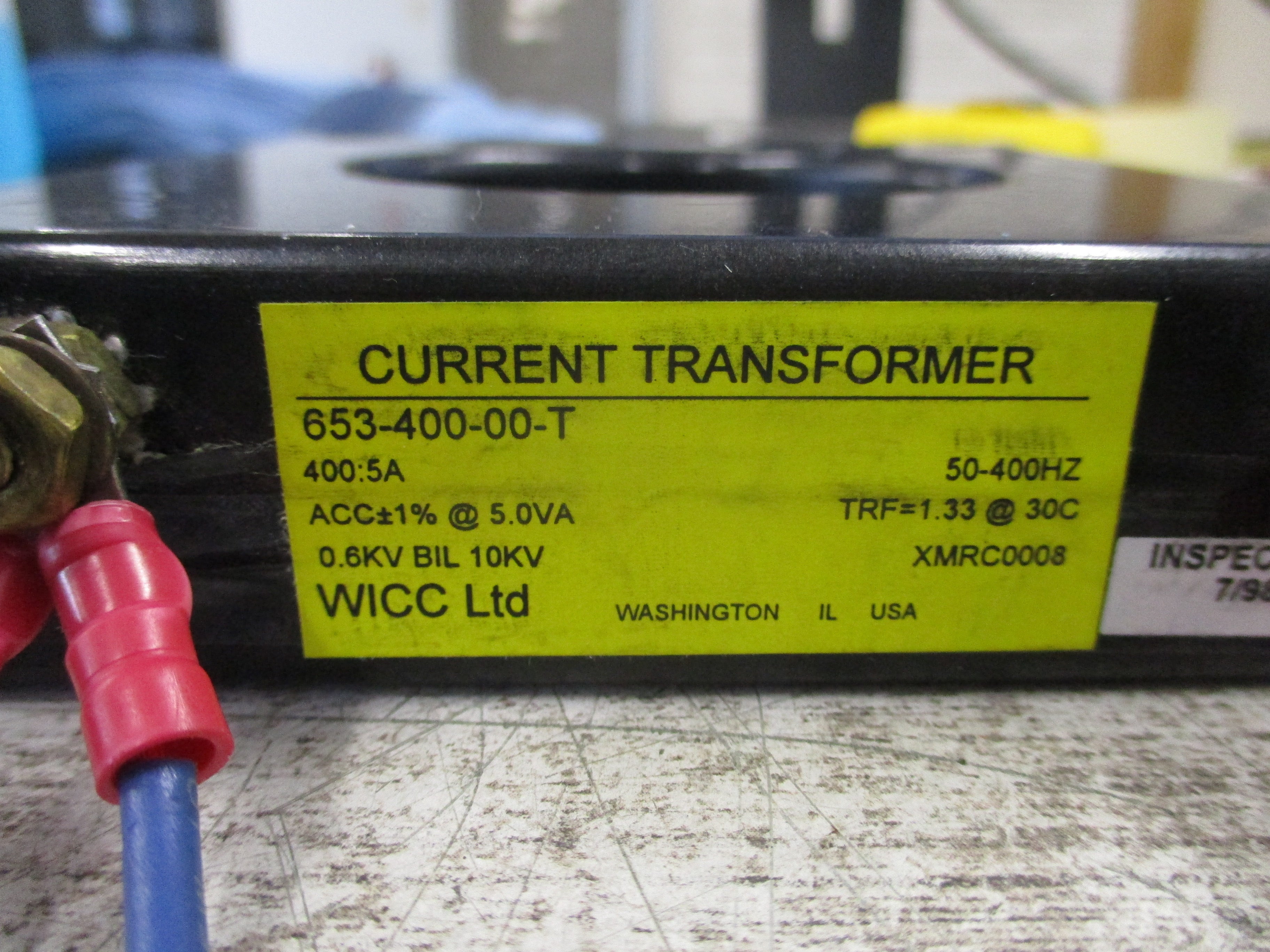 WICC Current Transformer 653-400-00-T Ratio 400:5A 600V 50-400Hz 10KV BIL Used