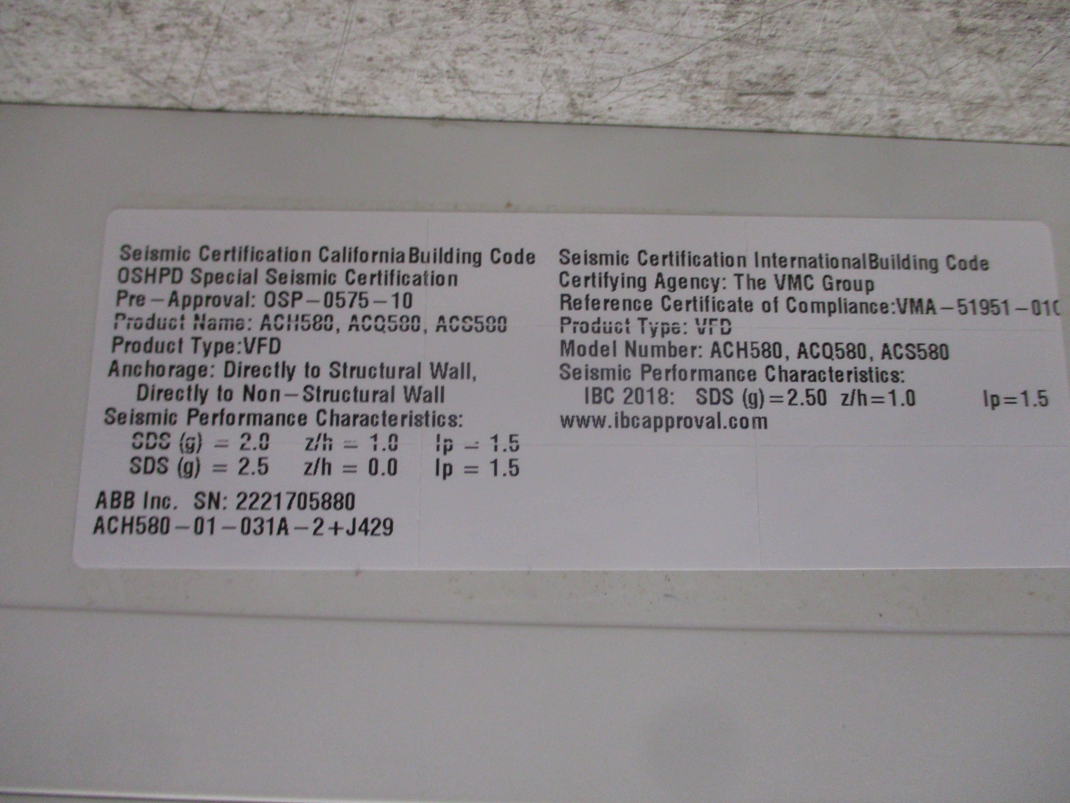 ABB ACH580 AC Drive ACH580-01-031A-2+J429 10HP 3Ph