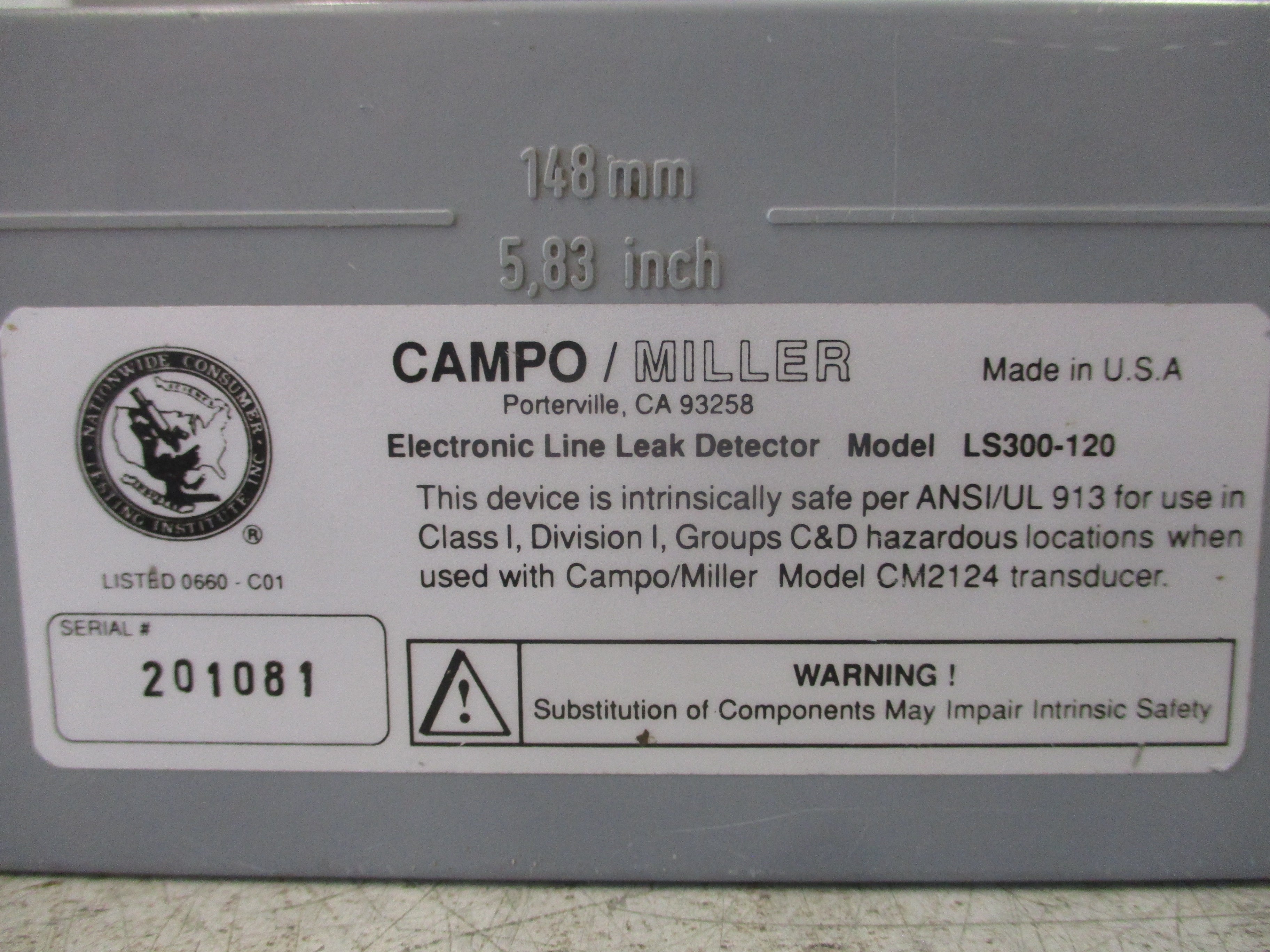 Campo Miller Line Leak Detector LS300-120 Used