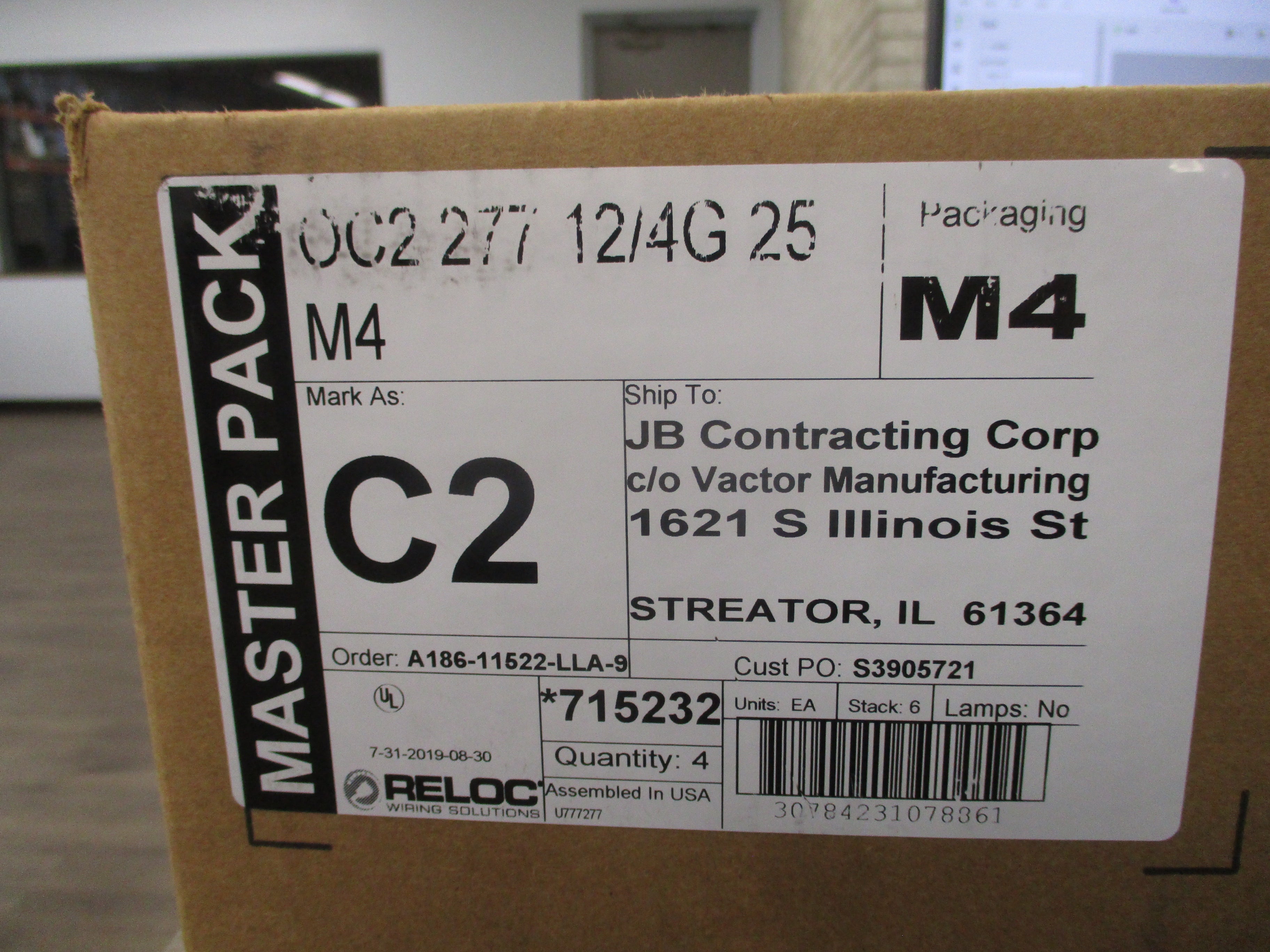 Reloc Onepass Cable 715232 OC2 277 12/4G 25 M4 277V Length: 25FT *Box of 4*
