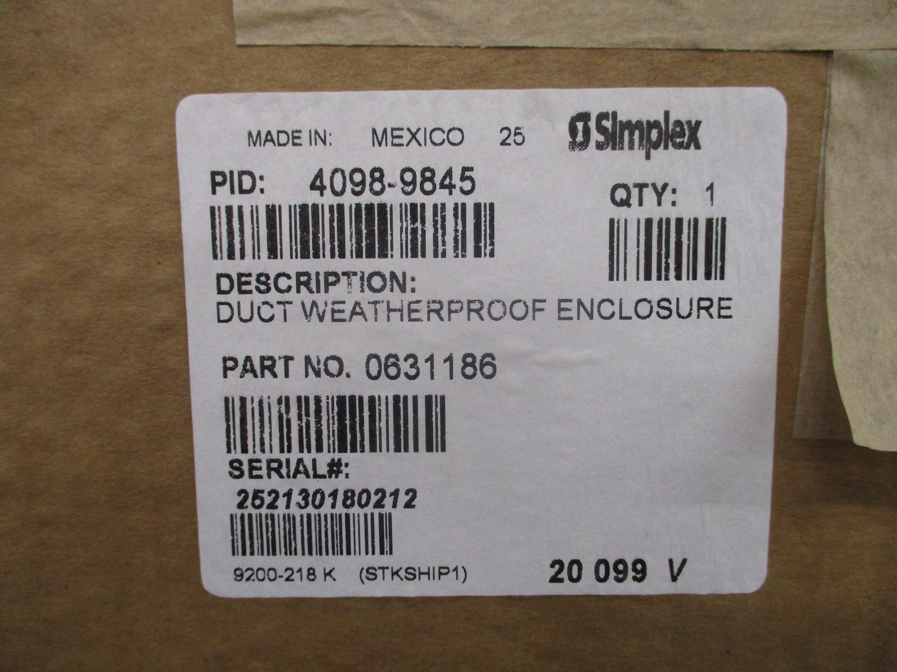 Simplex Duct Weatherproof Enclosure 0631186 Nema 4X Size: 562mm x 381mm x 181mm