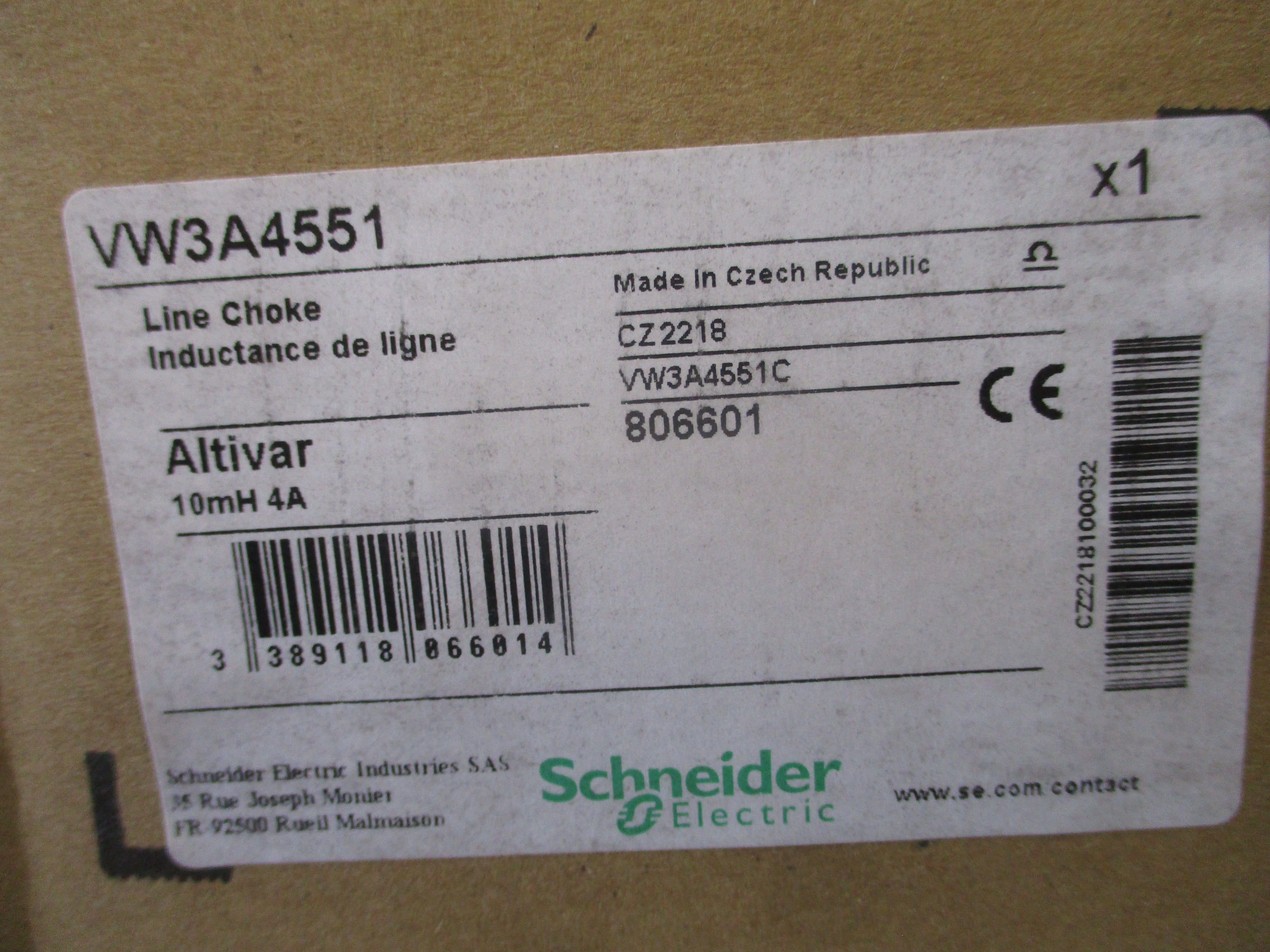 Schneider Electric Altivar Line Choke VW3A4551 10mH 4A New Surplus