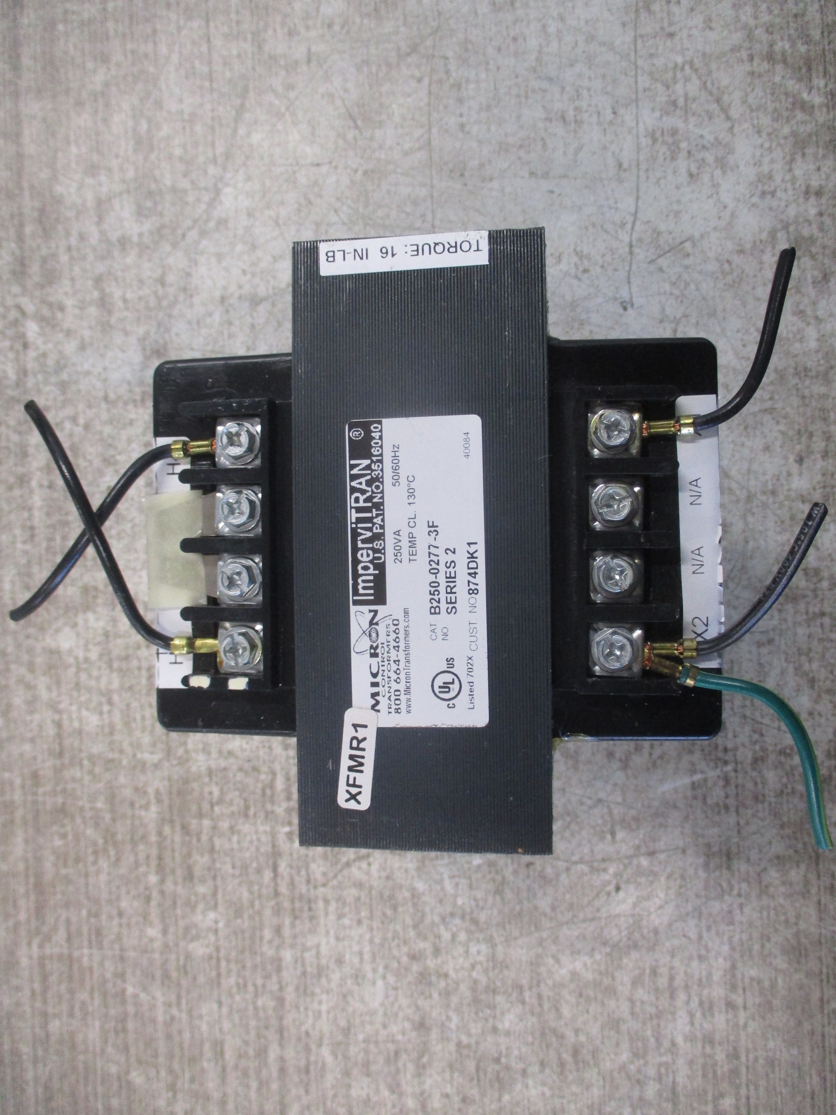 Micron ImperviTRAN Control Transformer B250-0277-3F Ser. 2 250VA Pri: 240/480V