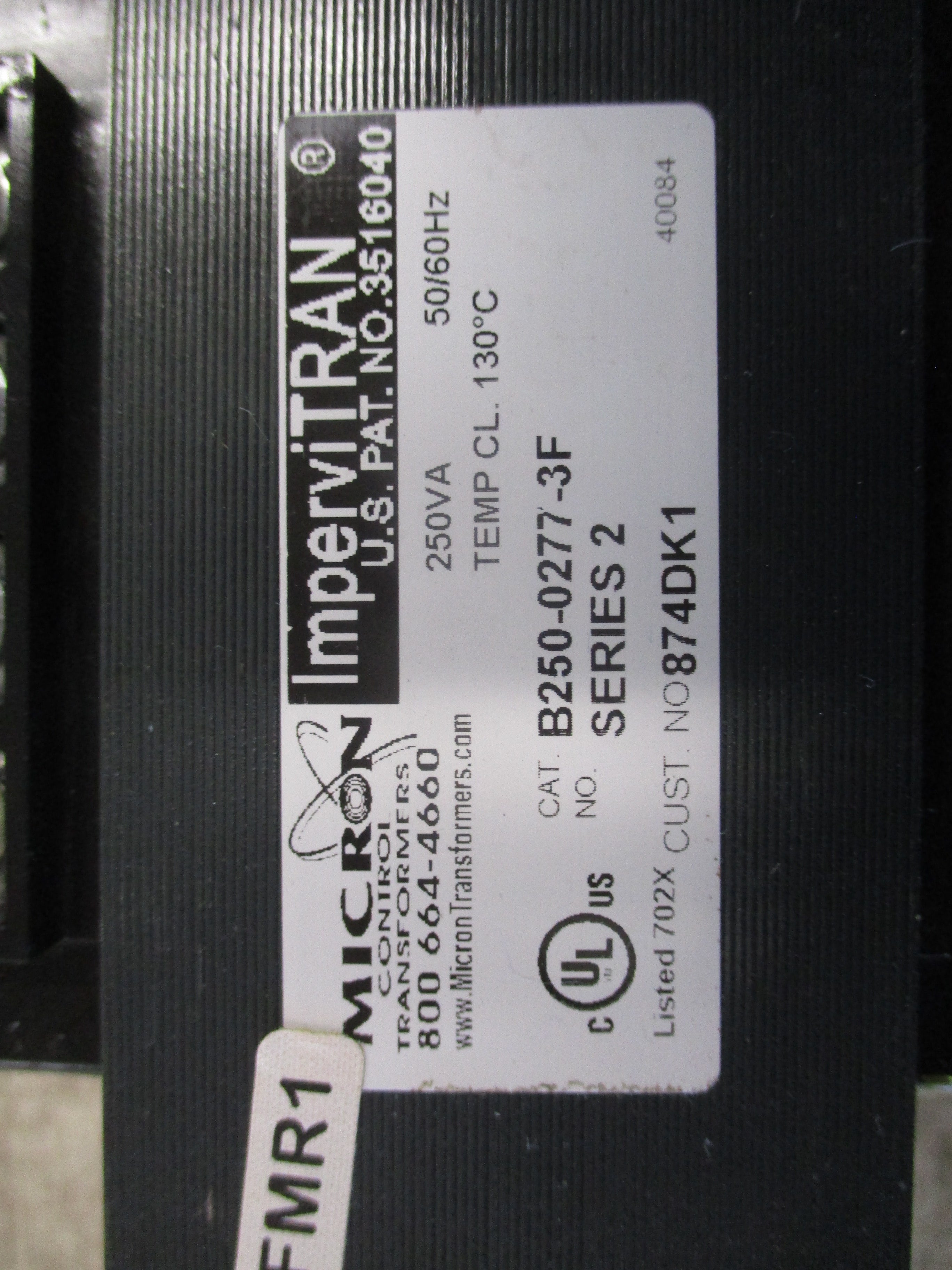 Micron ImperviTRAN Control Transformer B250-0277-3F Ser. 2 250VA Pri: 240/480V