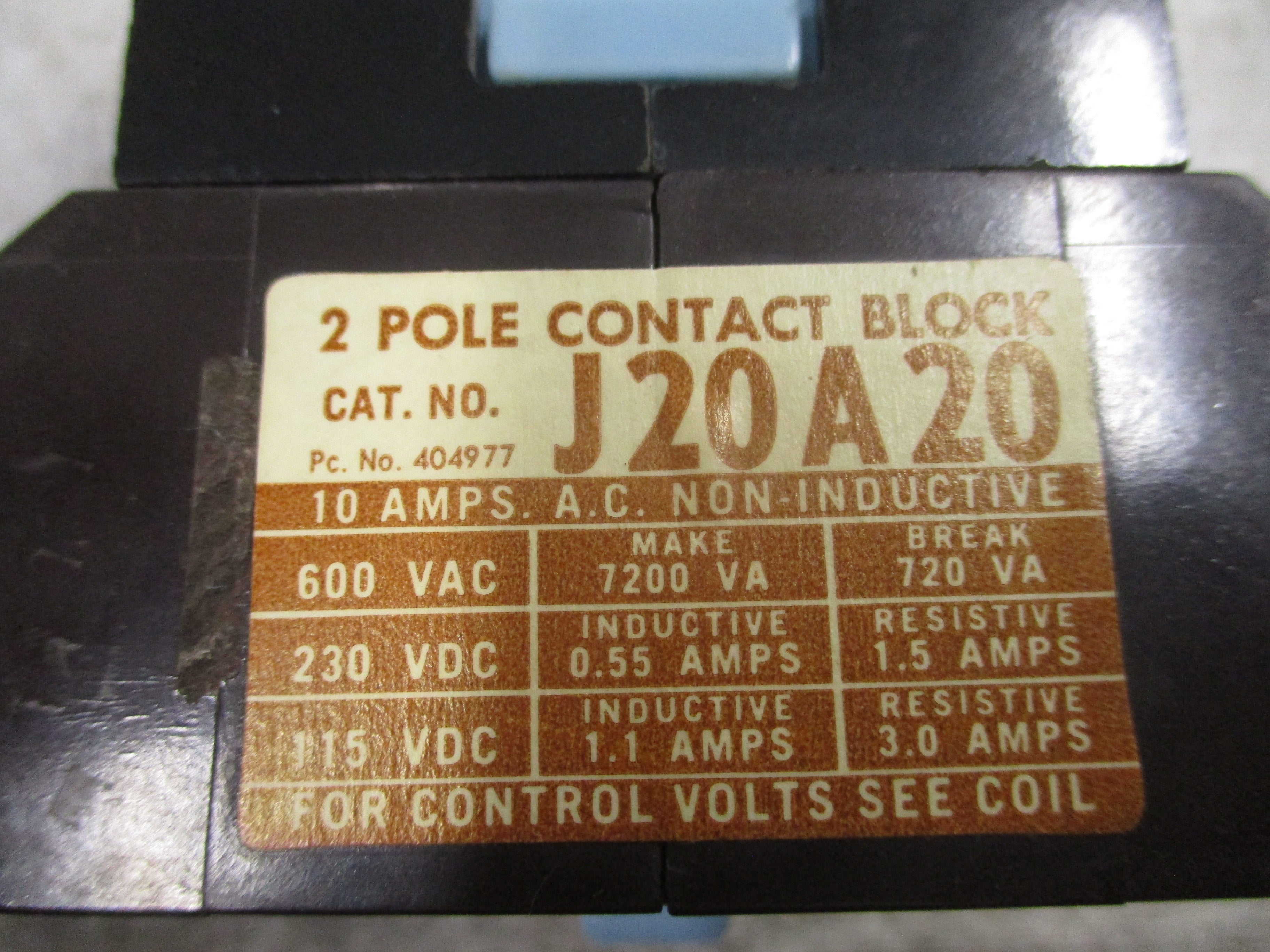 ITE Control Relay J20A20 480V Coil 10A 600V Used