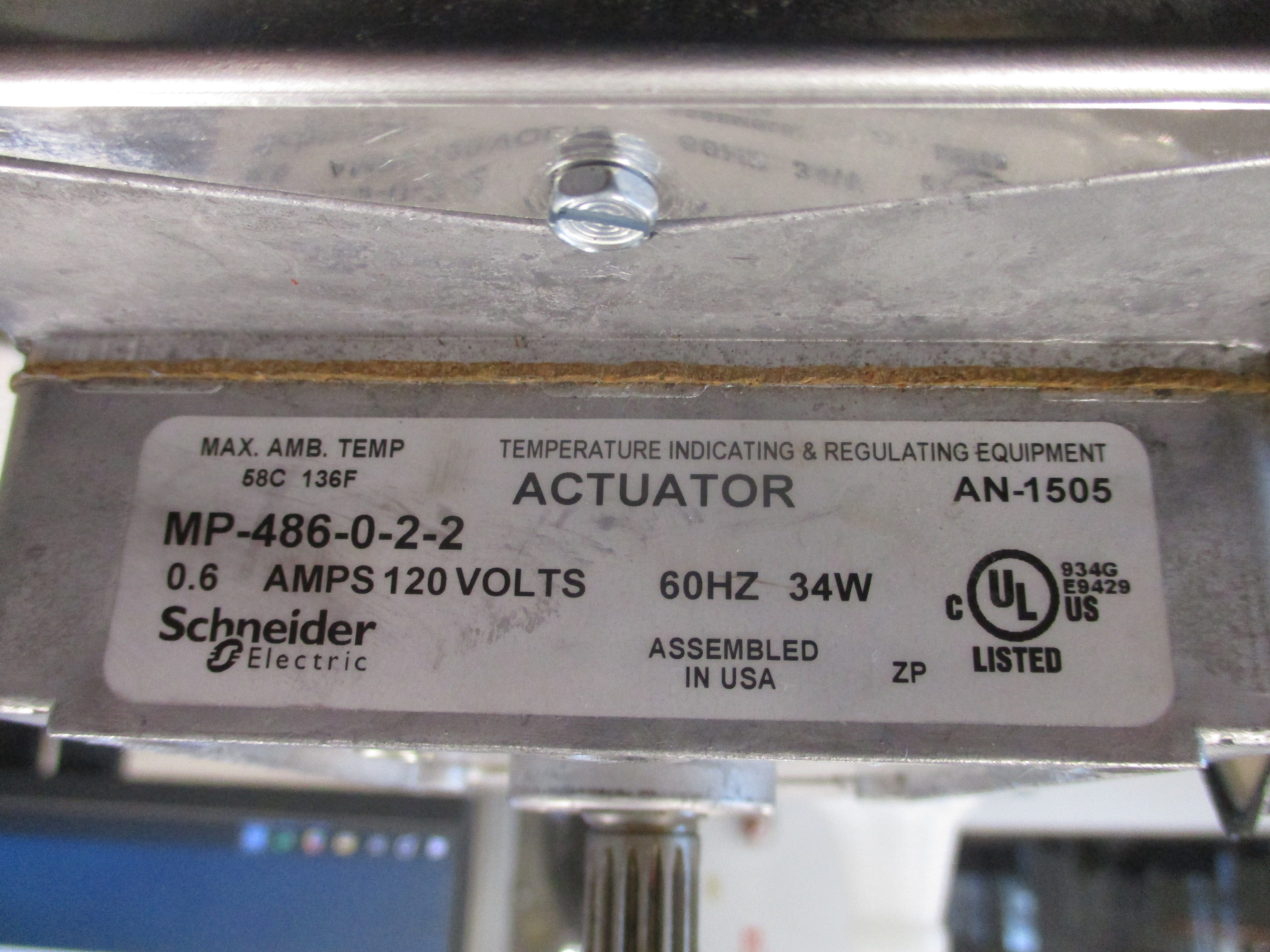 Schneider Electric Actuator MP-486-0-2-2 120V 0.6A 60Hz Used