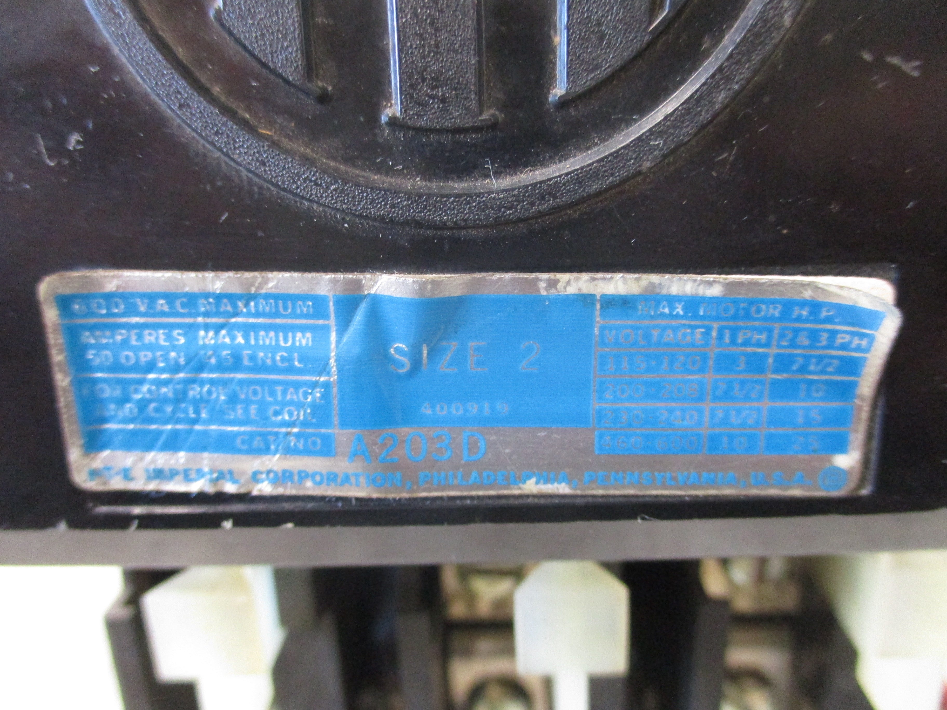 ITE Size 2 Starter A203D 120V Coil Used