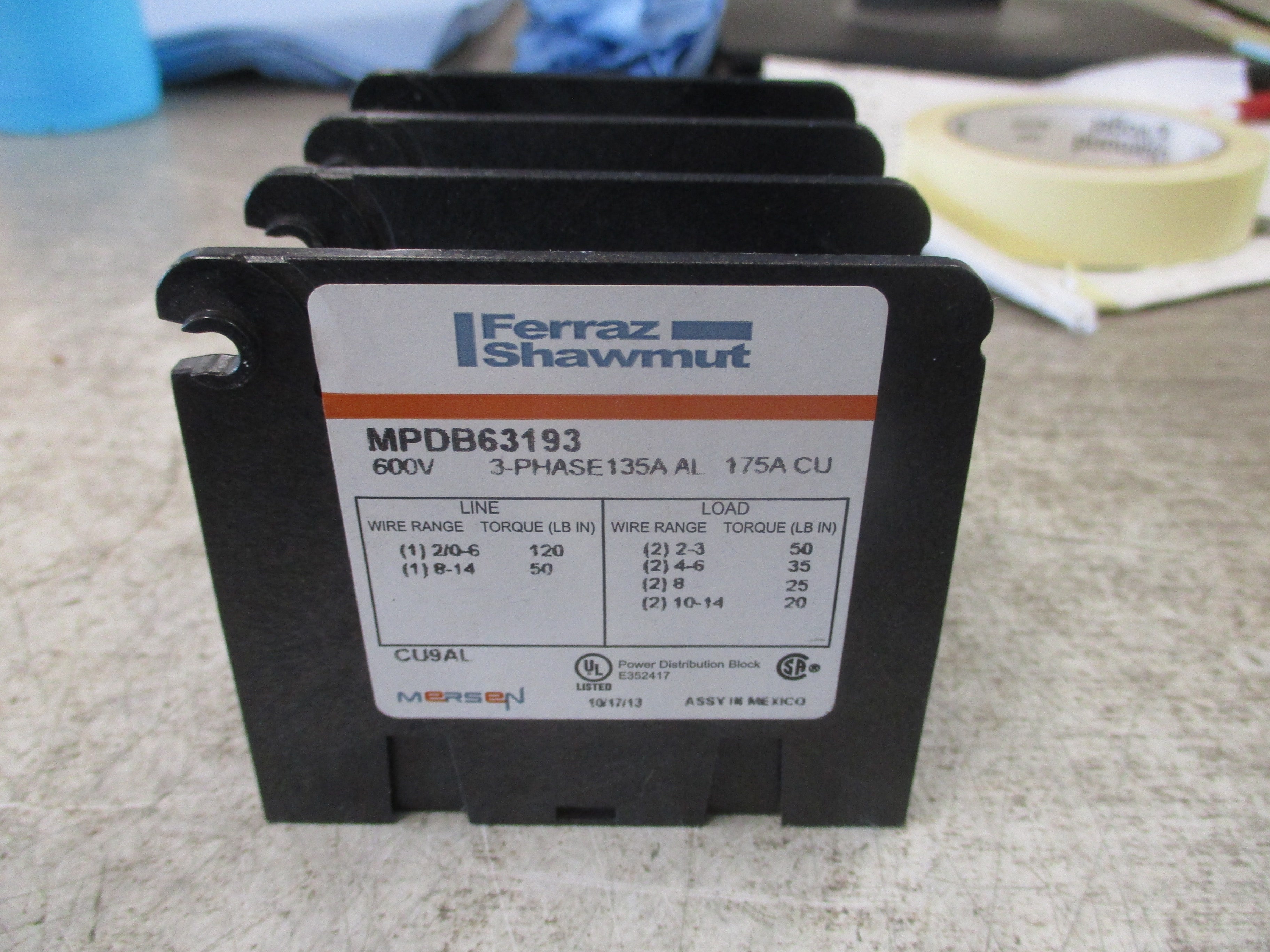 Ferraz Shawmut Power Distribution Block MPDB63193 175A 600V 3P