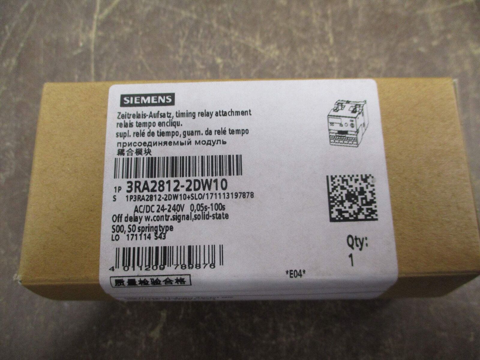 Siemens Timing Relay 3RA2812-2DW10 24-240V Range: 0.05 Sec - 100 Sec New Surplus