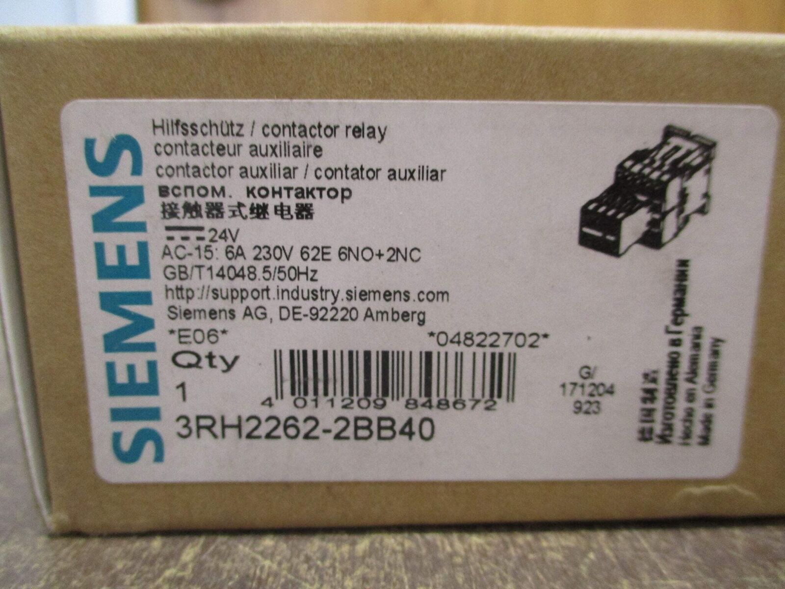 Siemens Contactor 3RH2262-2BB40 24VDC Coil 6A New Surplus